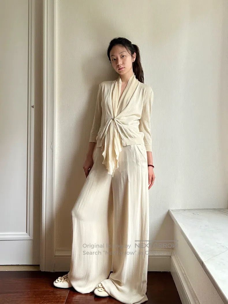 Hermes Hermes Scarf Decorated Knitted Cardigan, Cream Beige Cotto Size XS / US 0-2 / IT 36-38 - 2 Thumbnail