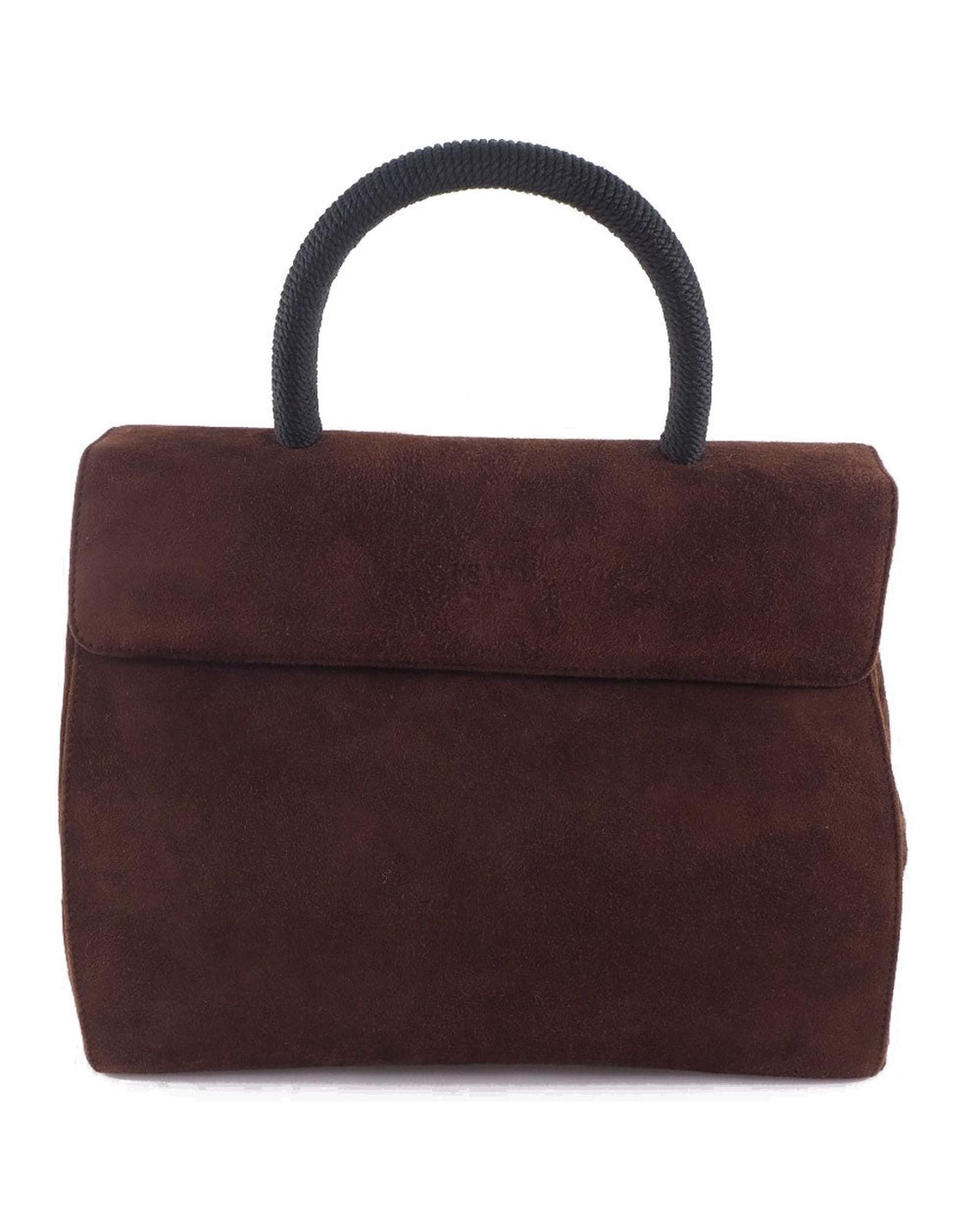 image of Prada Minimalist Brown Suede Handbag, Women's