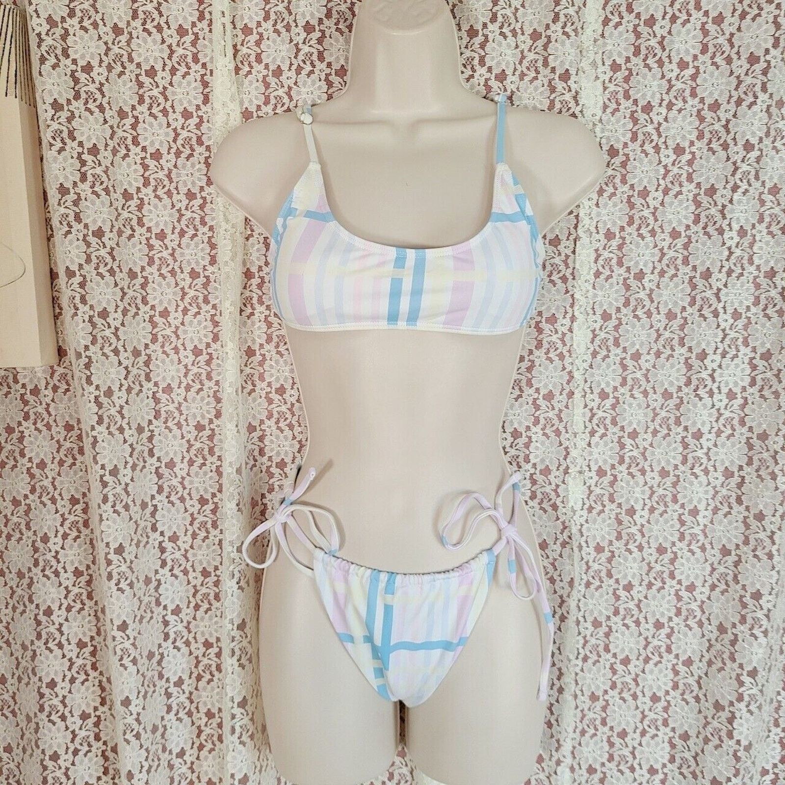 Shein Nwt shein pastel plaid brief tie bottom bikini Size medium Size ONE SIZE - 1 Thumbnail