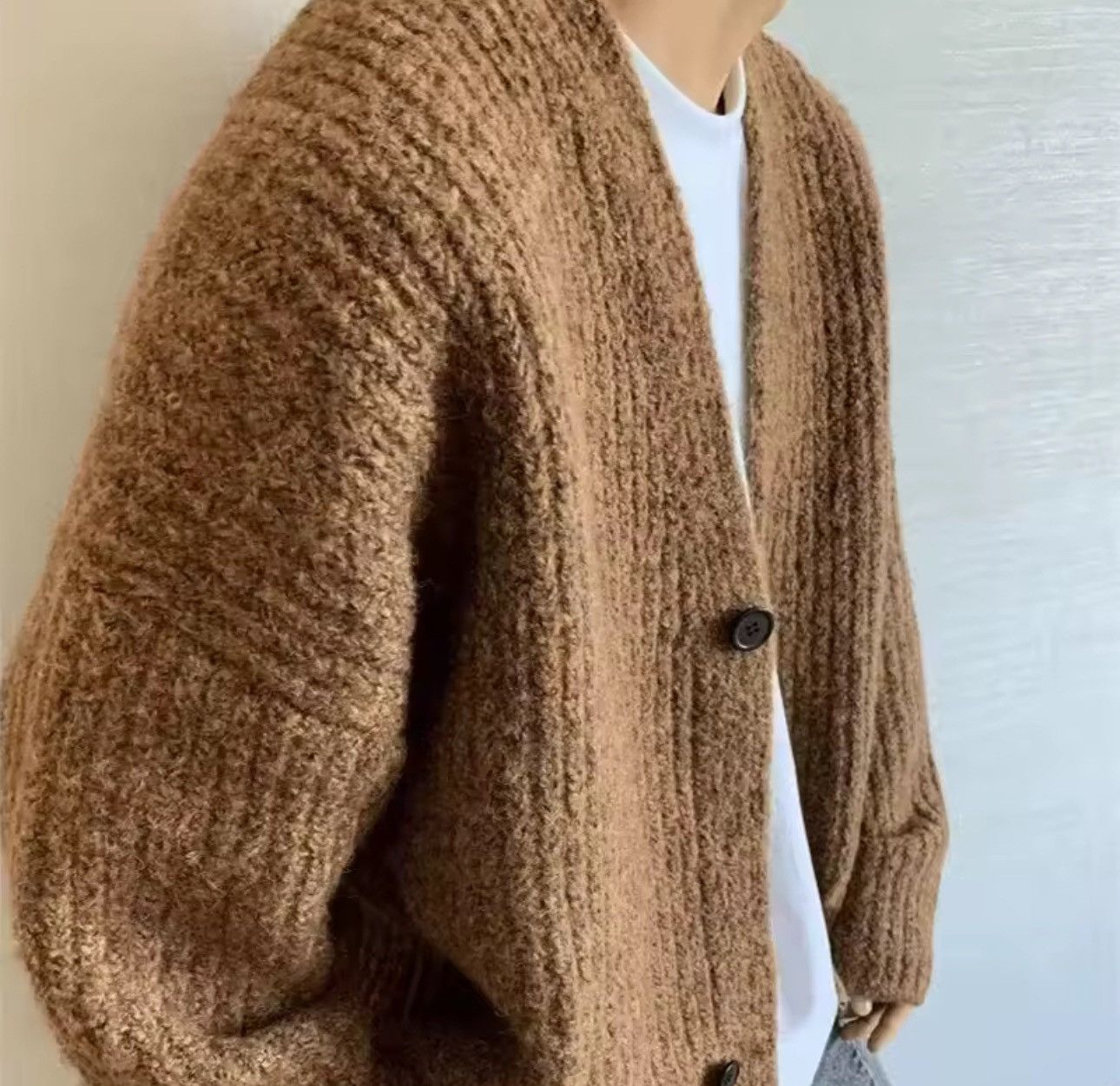 Other Knitted Casual Brown Cardigan Streetwear Solid V Neck Size US L / EU 52-54 / 3 - 5 Thumbnail