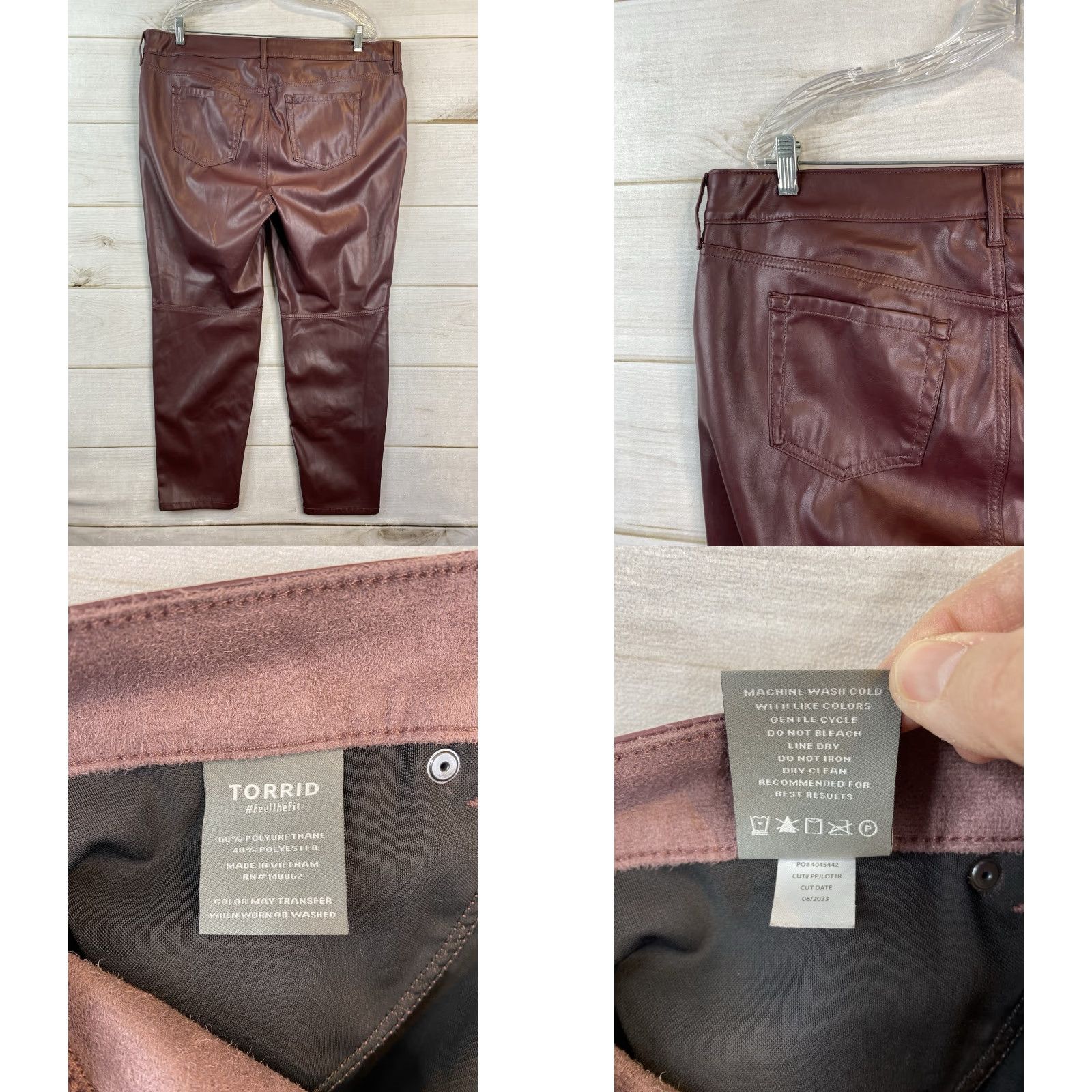 Torrid Torrid Feel the Fit Faux Leather Pants Womens 18 Burgundy Soft High Rise Pocket Size 40" / US 18 - 8 Thumbnail