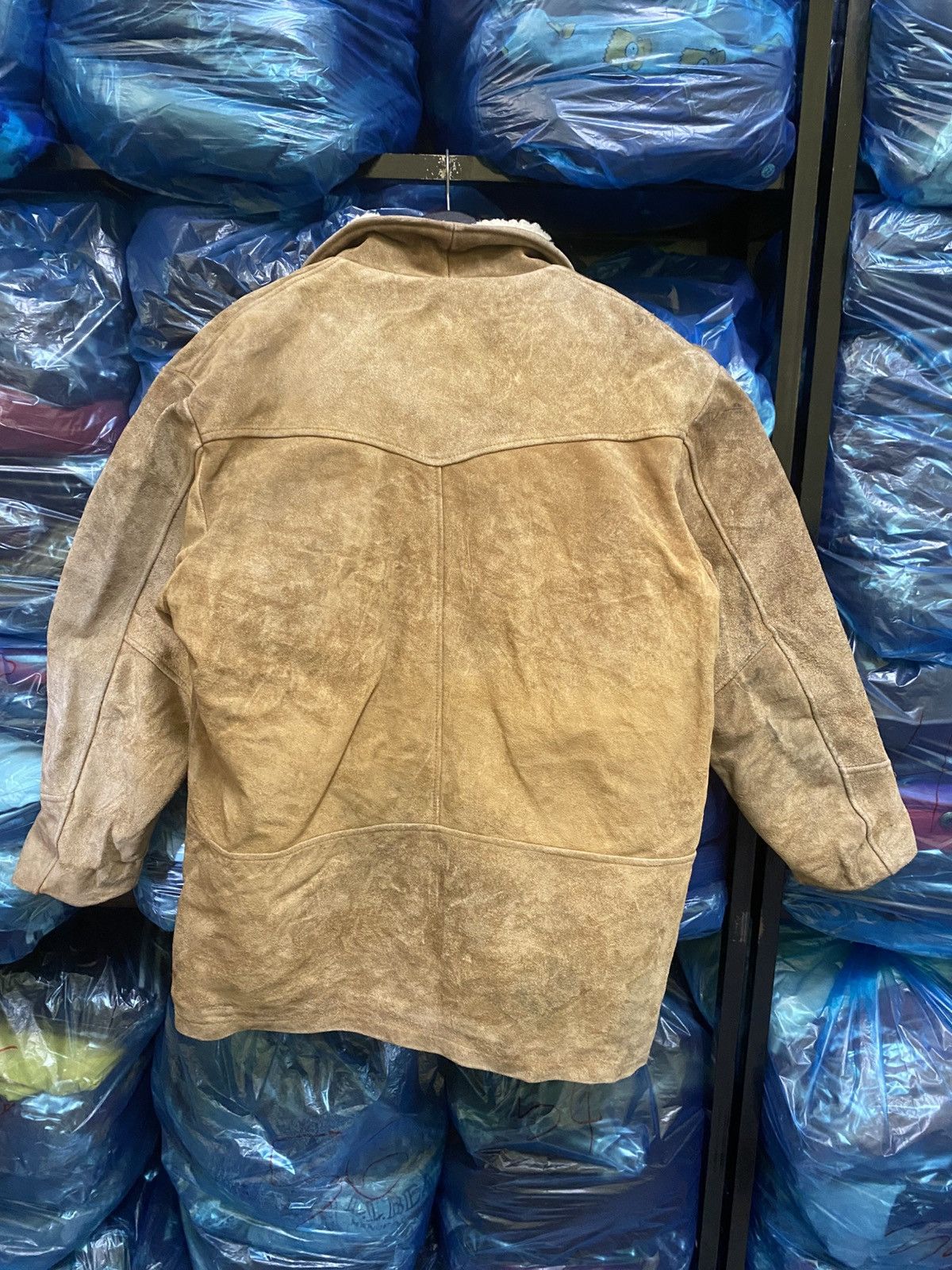 Leather Vintage Beige Shearling-Lined Suede Ranch Jacket – “Leather Size US M / EU 48-50 / 2 - 7 Thumbnail