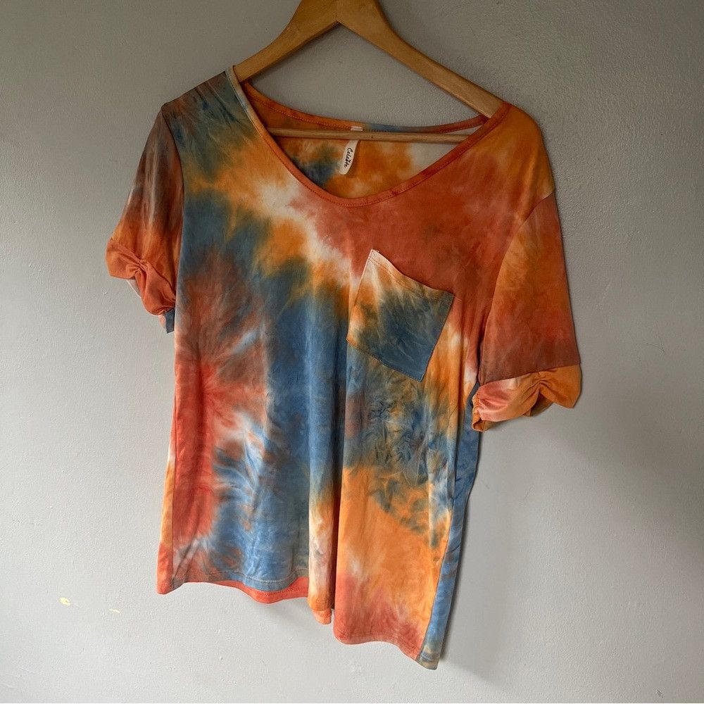The Unbranded Brand Celeste v-neck short sleeve Tie Dye Shirt Orange Blue Large Size L / US 10 / IT 46 - 2 Thumbnail