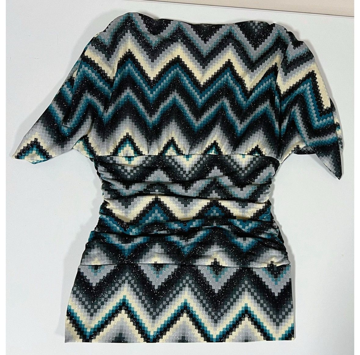 Japanese Brand Rampage Blue Glitter Zig-Zag Y2K Shirt Top Blouse Size S 💙🖤✨ Size S / US 4 / IT 40 - 4 Thumbnail