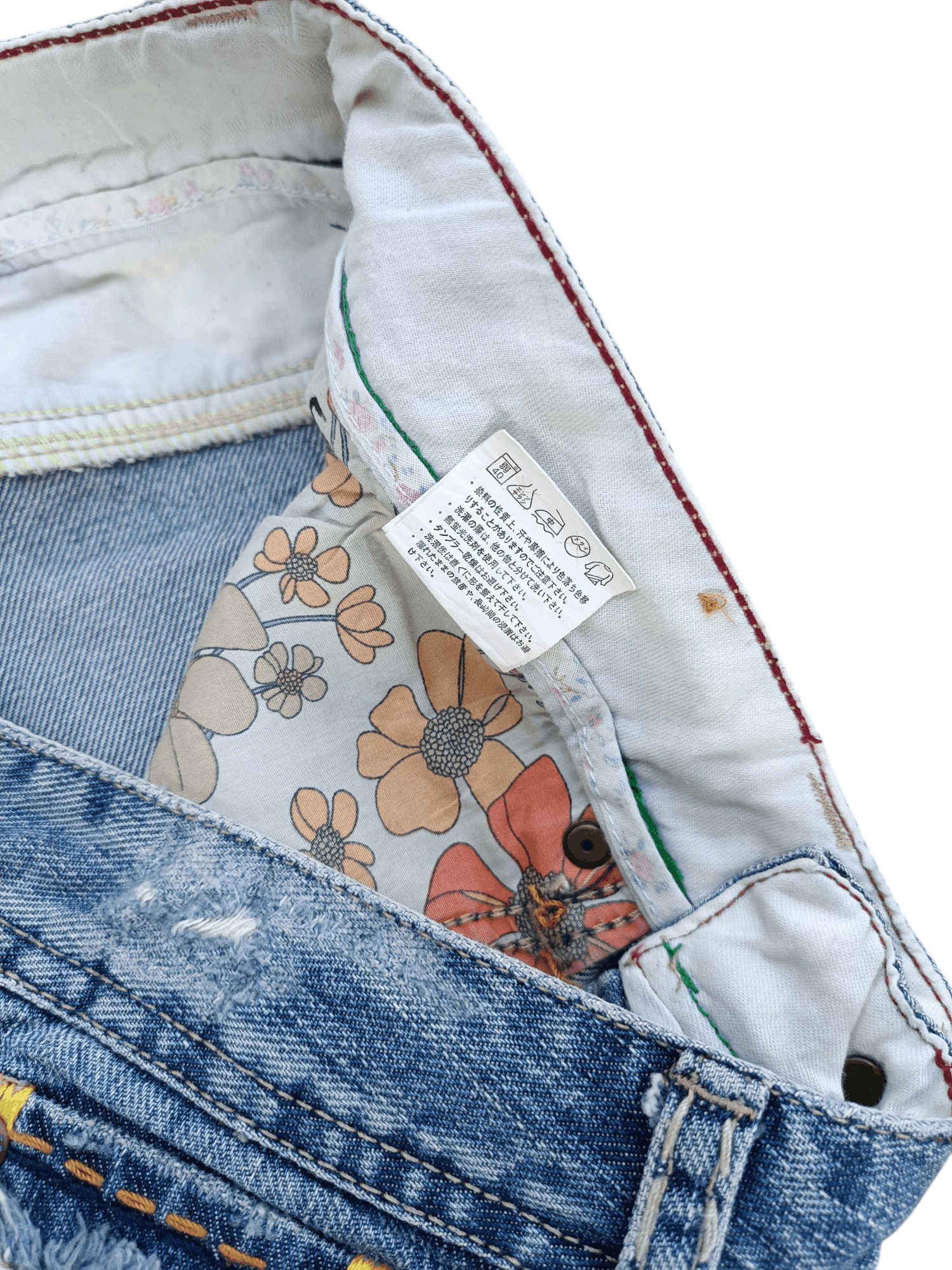Japanese Brand FLARED ⚡️ Back Number Floral Distressed Faded Bootcut Denim Size US 30 / EU 46 - 13 Thumbnail