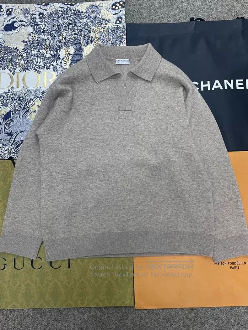 Brunello Cucinelli Brunello Cucinelli Oatmeal Color Lapel Cashmere Knit Sweat Size S / US 4 / IT 40 - 1 Thumbnail