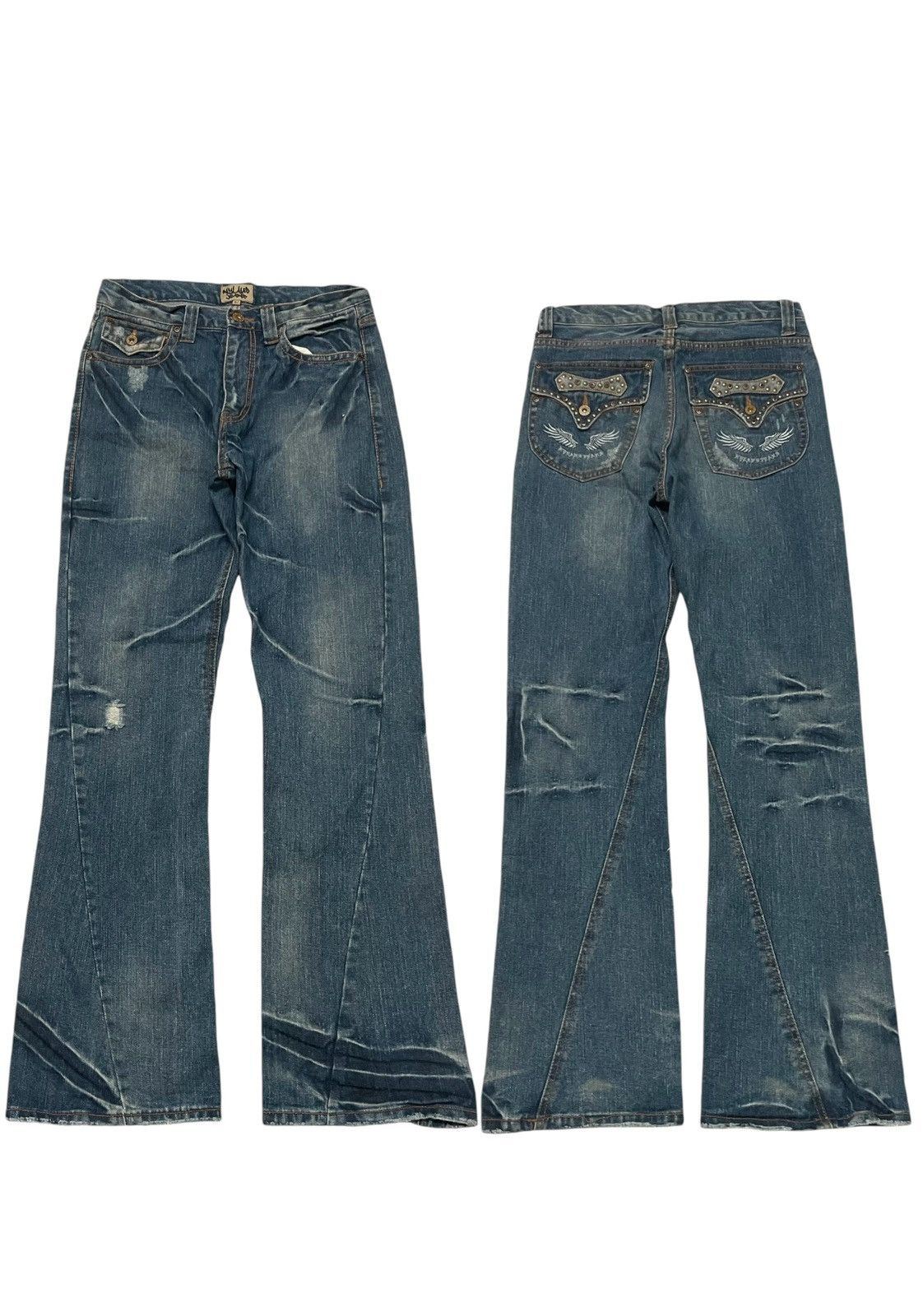If Six Was Nine 2000s NYLUS FLARE JEANS WASHABLE DENIM RARE DESIGN Size US 30 / EU 46 - 1 Thumbnail