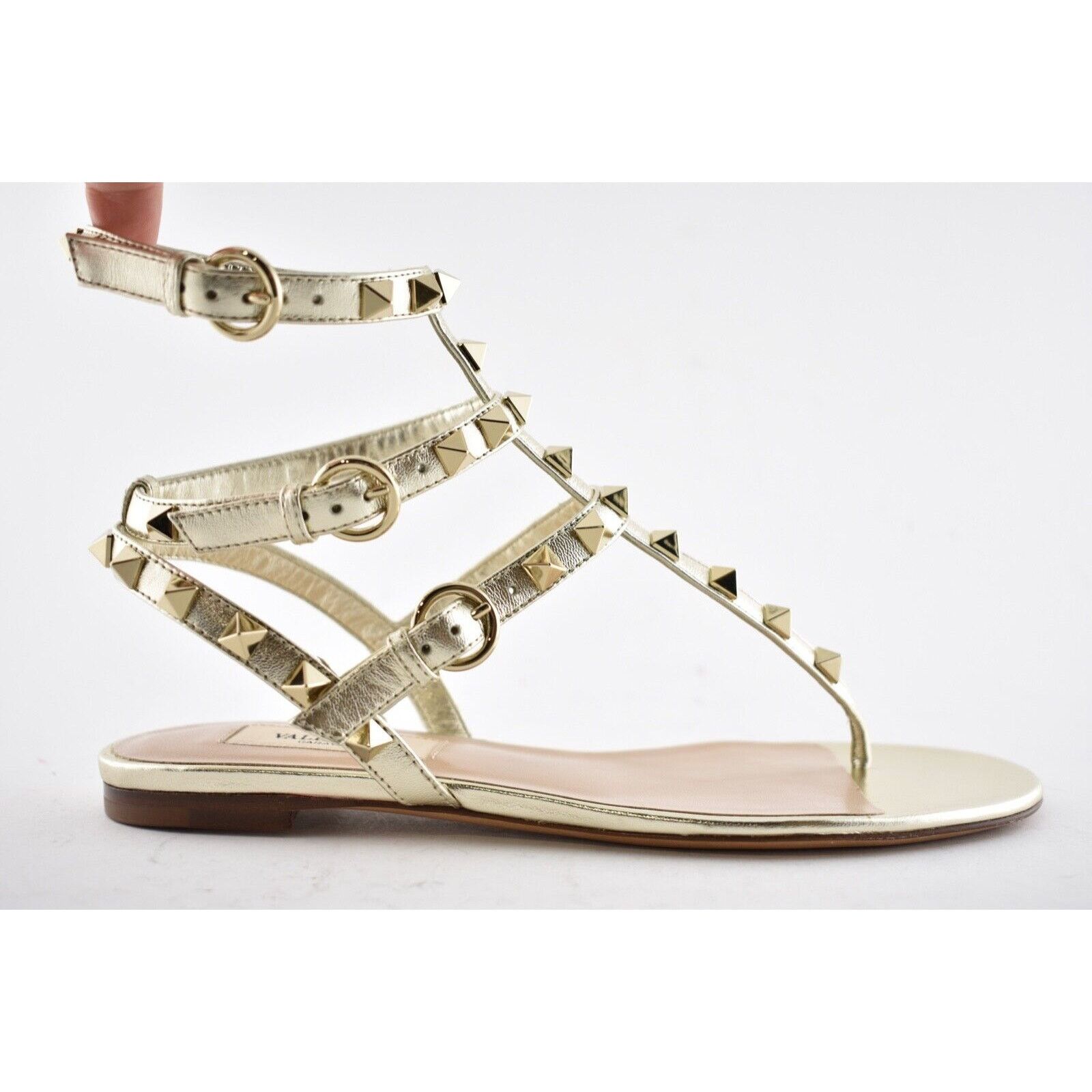 Valentino Valentino Rockstud P18 Gold Leather Triple Ankle Strap Size US 5 / IT 35 - 3 Thumbnail