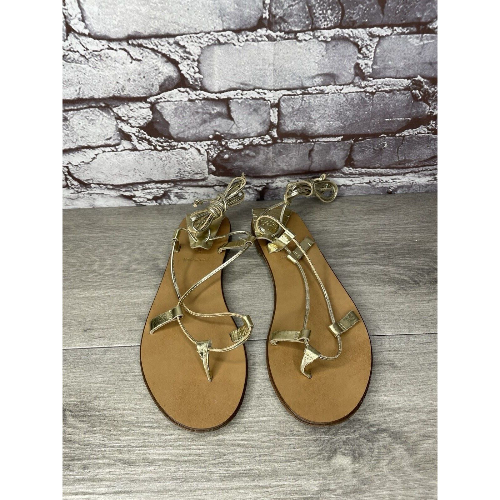 J.Crew J. Crew Metallic Gold Leather Ankle Wrap Around Sandals Wome Size US 7.5 / IT 37.5 - 2 Thumbnail