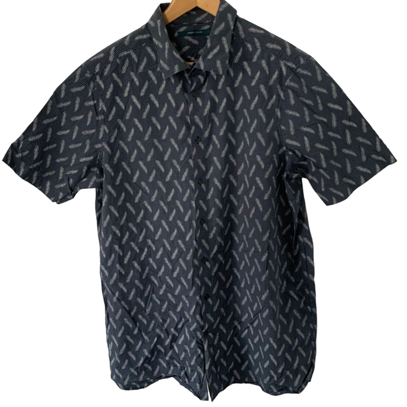 Perry Ellis Perry Ellis Shirt Mens LT Large Tall Short Sleeve Blue Print 100% Cotton Geometric Button-Up Casual Size US L / EU 52-54 / 3 - 6 Thumbnail