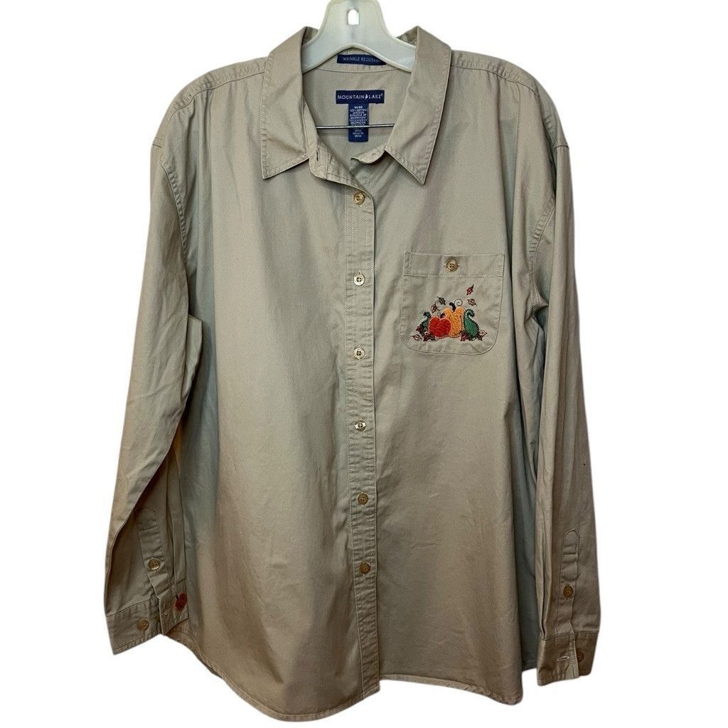 Vintage Y2K Mountain Lake Pumpkin Embroidered Button Down Shirt XL Size XL / US 12-14 / IT 48-50 - 2 Thumbnail