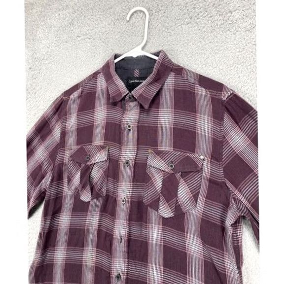 Calvin Klein Calvin Klein Button-Up Shirt Mens Medium Maroon Plaid Long Sleeve Pockets Size US M / EU 48-50 / 2 - 6 Thumbnail