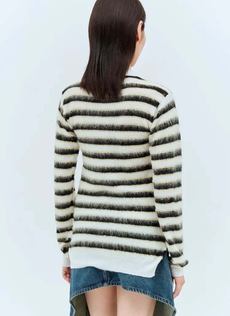 Marni o1w1db11125 Striped Wool-Mohair Sweater in White/Black Size XL / US 12-14 / IT 48-50 - 2 Thumbnail
