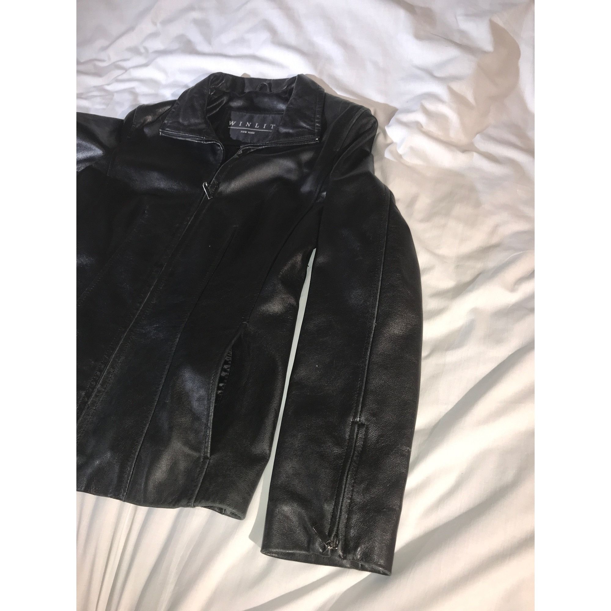 Vintage WINLIT New York Women's Black Full Zip Leather Moto Jacket Size S / US 4 / IT 40 - 3 Thumbnail