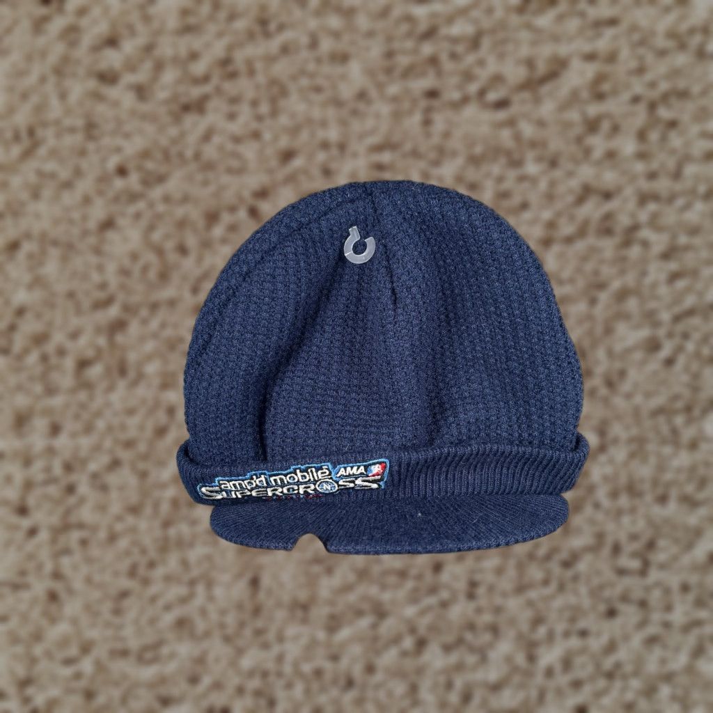 Vintage VINTAGE Amp'd Mobile AMA Supercross Hat Beanie Mens One Size Blue Knit Winter Sports Size ONE SIZE - 1 Thumbnail
