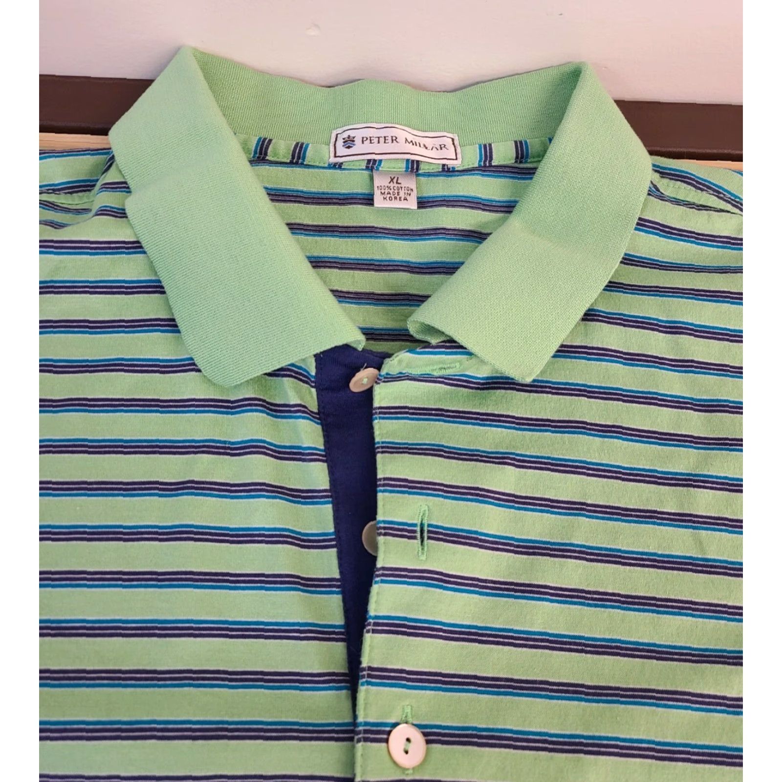 Peter Millar Peter Millar Polo Shirt Extra Large Green/Blue Striped Size US XL / EU 56 / 4 - 2 Thumbnail