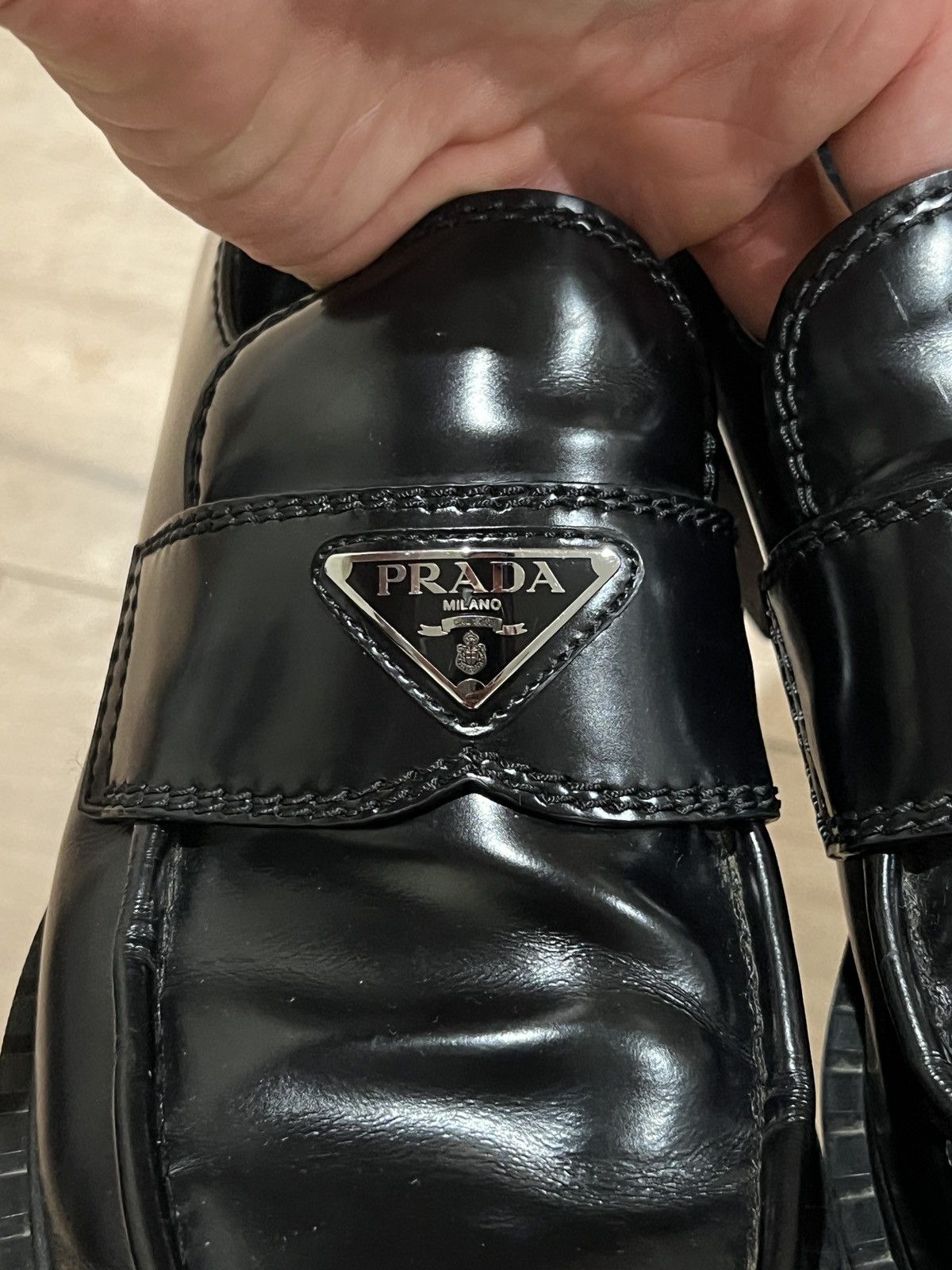 Prada Prada Black Chocolate Brushed Leather Loafers w Box Dust Bag Size US 9.5 / EU 42-43 - 6 Thumbnail