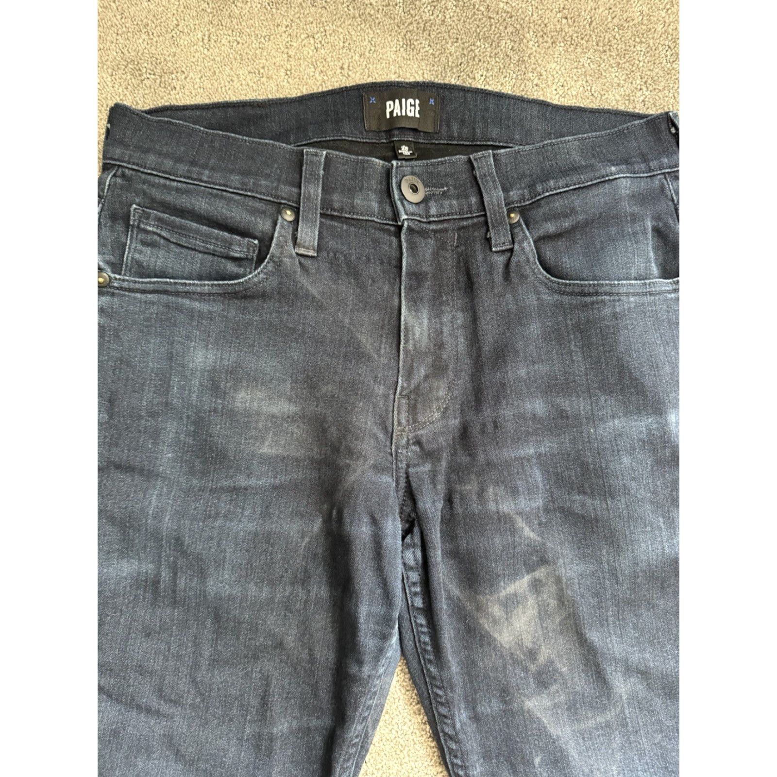 Paige Paige Lennox Jeans Slim Straight Dark Wash Blue Denim 5-Pocket Stretch Mens 28X28 - Regular Inseam 28 Size US 28 / EU 44 - 2 Thumbnail