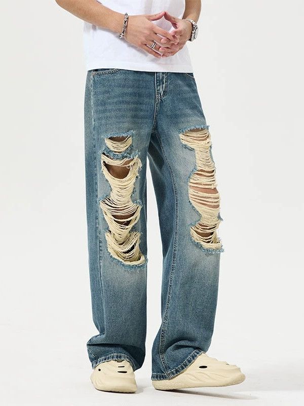 Japanese Brand × Jean Straight loose high street American men's ripped jeans Size US 32 / EU 48 - 1 Thumbnail