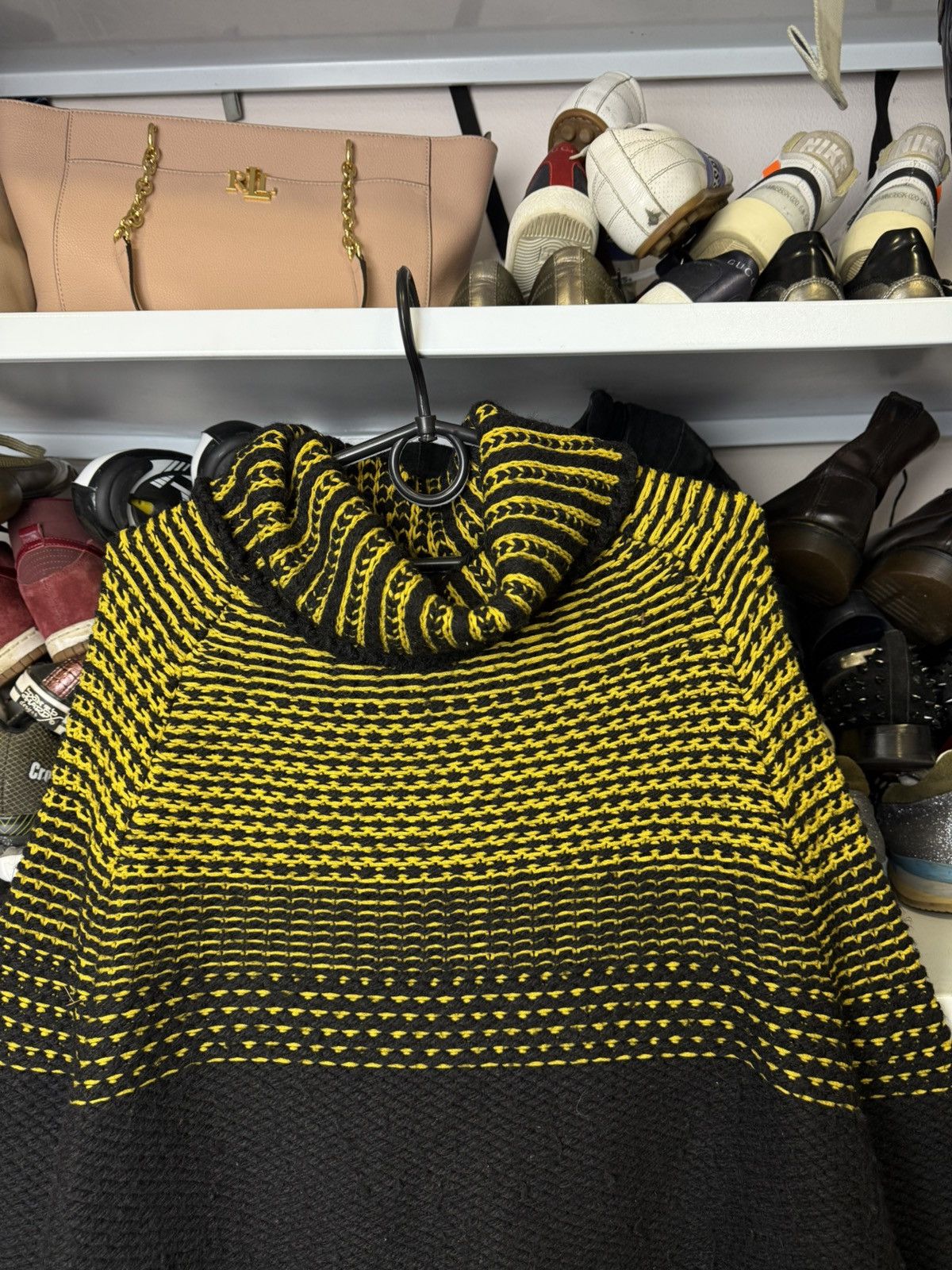 Cop Copine Cop. Copine Black/Yellow Chunky Knit Turtleneck Sweater Size ONE SIZE - 2 Thumbnail