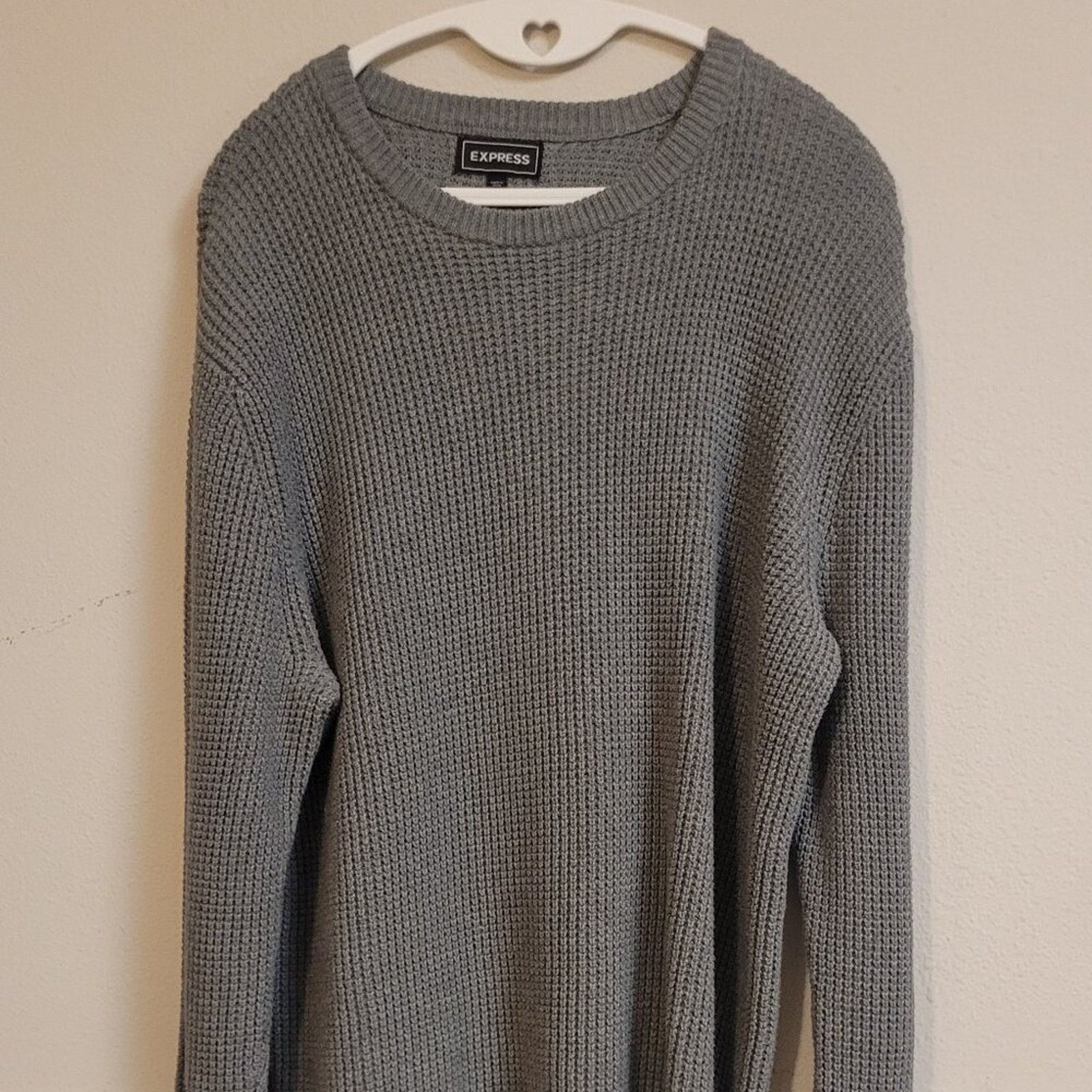 Express Express Men's Grey Waffle Knit Crewneck Sweater - Size Large Size US L / EU 52-54 / 3 - 1 Thumbnail