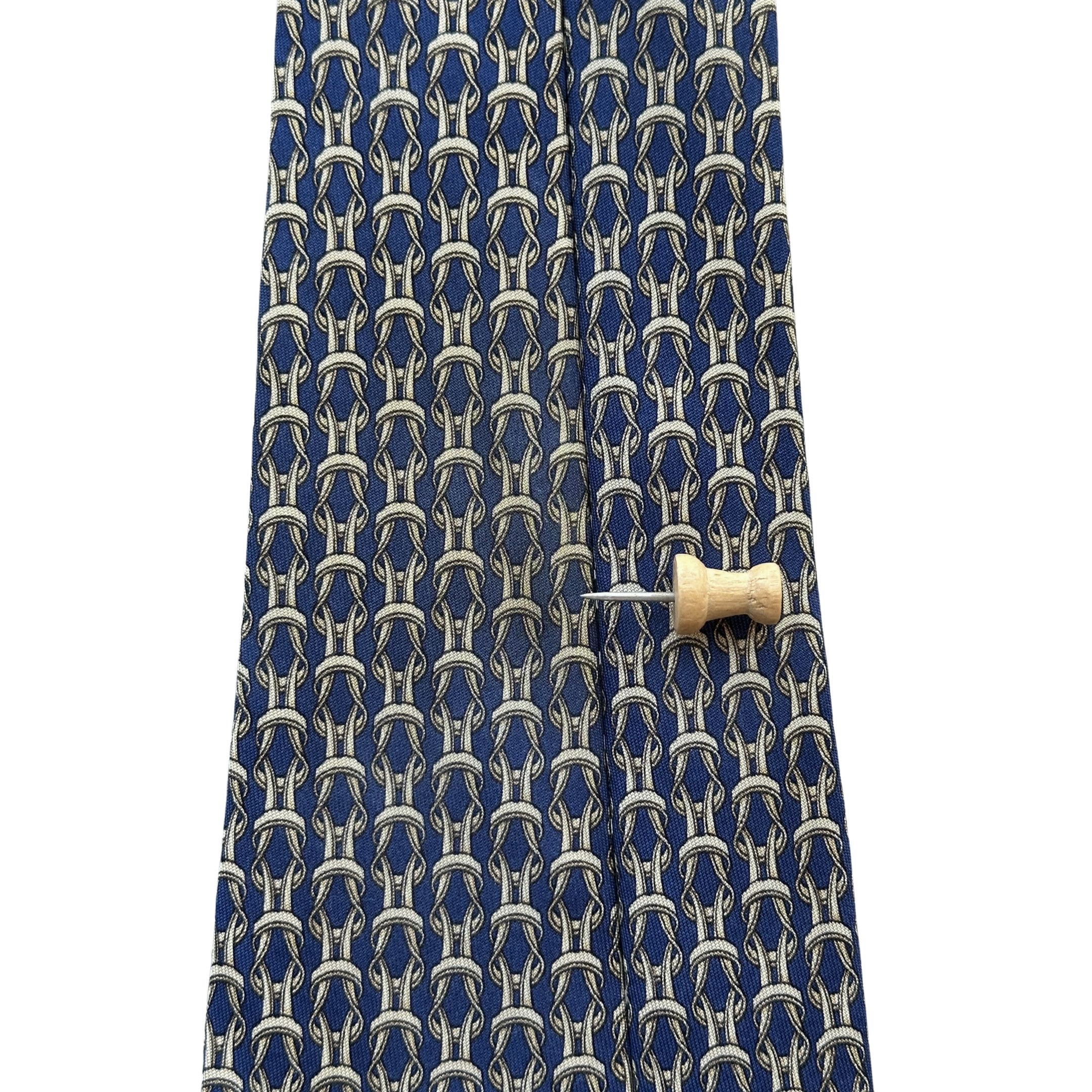 Hermes Tie Silk Chain Link Yellow on Dark Blue Size ONE SIZE - 6 Thumbnail