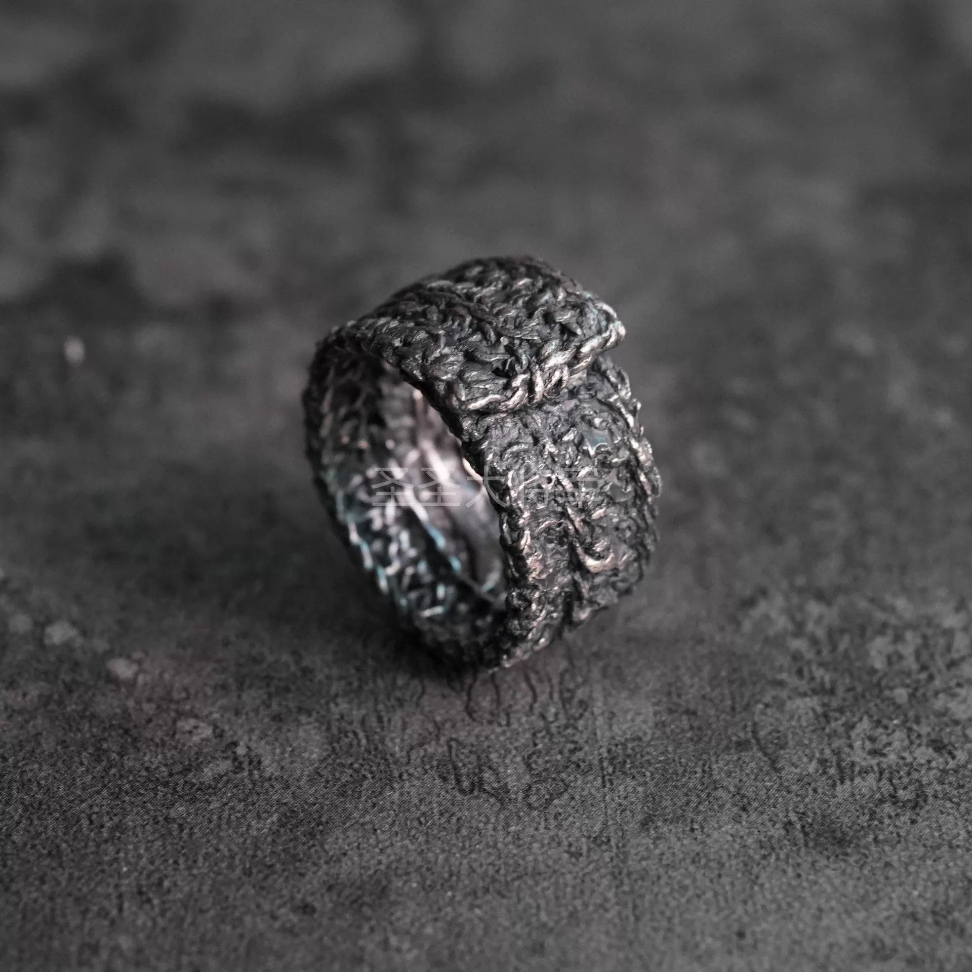 DETAJ Detaj Distressed Chainmail Sterling Silver Ring 14+20 New Size ONE SIZE - 1 Thumbnail