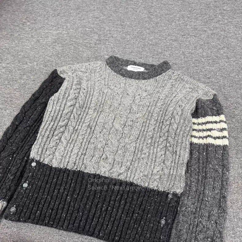 Thom Browne Thom Browne Gray Patchwork Four Stripe Wool and Mohair Swe Size US L / EU 52-54 / 3 - 3 Thumbnail