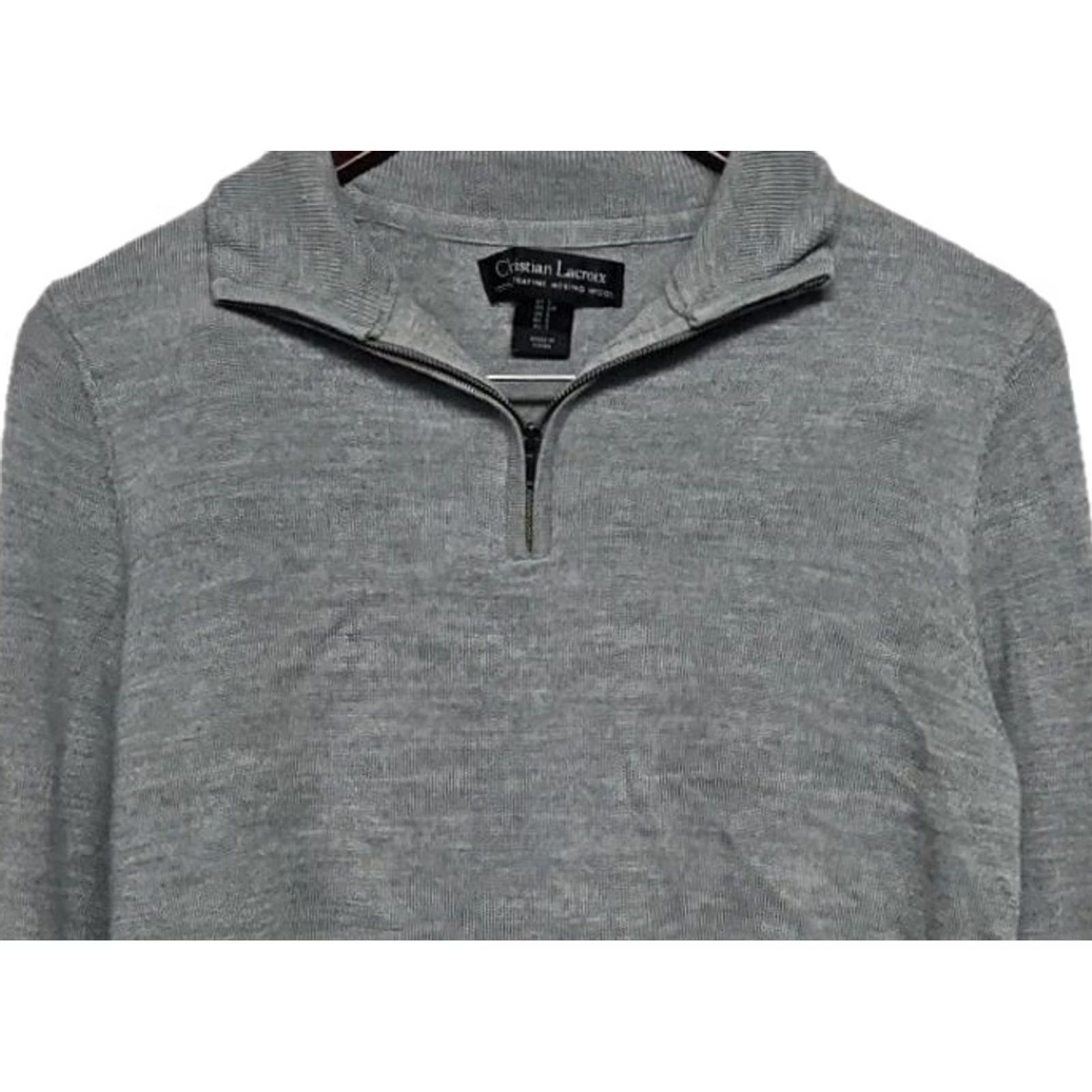 Christian Lacroix Christian Lacroix Sweater 100% Merino Wool Gray Solid Long Sleeve Zipper Pullover Unisex Adults Small/Medium Size S / US 4 / IT 40 - 2 Thumbnail