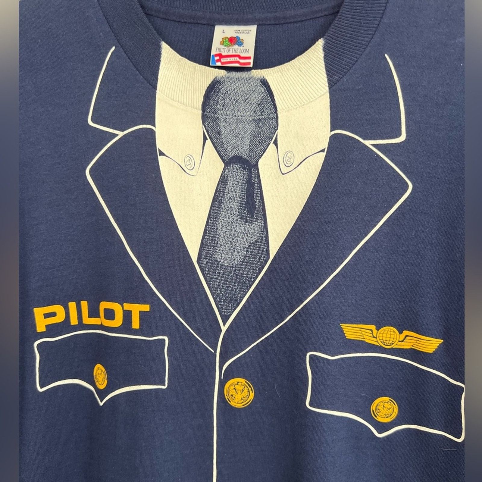 Fruit Of The Loom Vintage 80s Pilot Shirt Airplane 1981 AOP Single Stitch Size US L / EU 52-54 / 3 - 3 Thumbnail