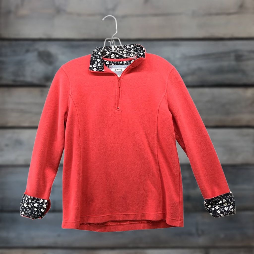 Orvis Orvis 1/4 Zip Sweater Womens S Pink Floral Cuff Cotton Blend Mock Neck Pullover Long Sleeve Casual Size S / US 4 / IT 40 - 1 Thumbnail