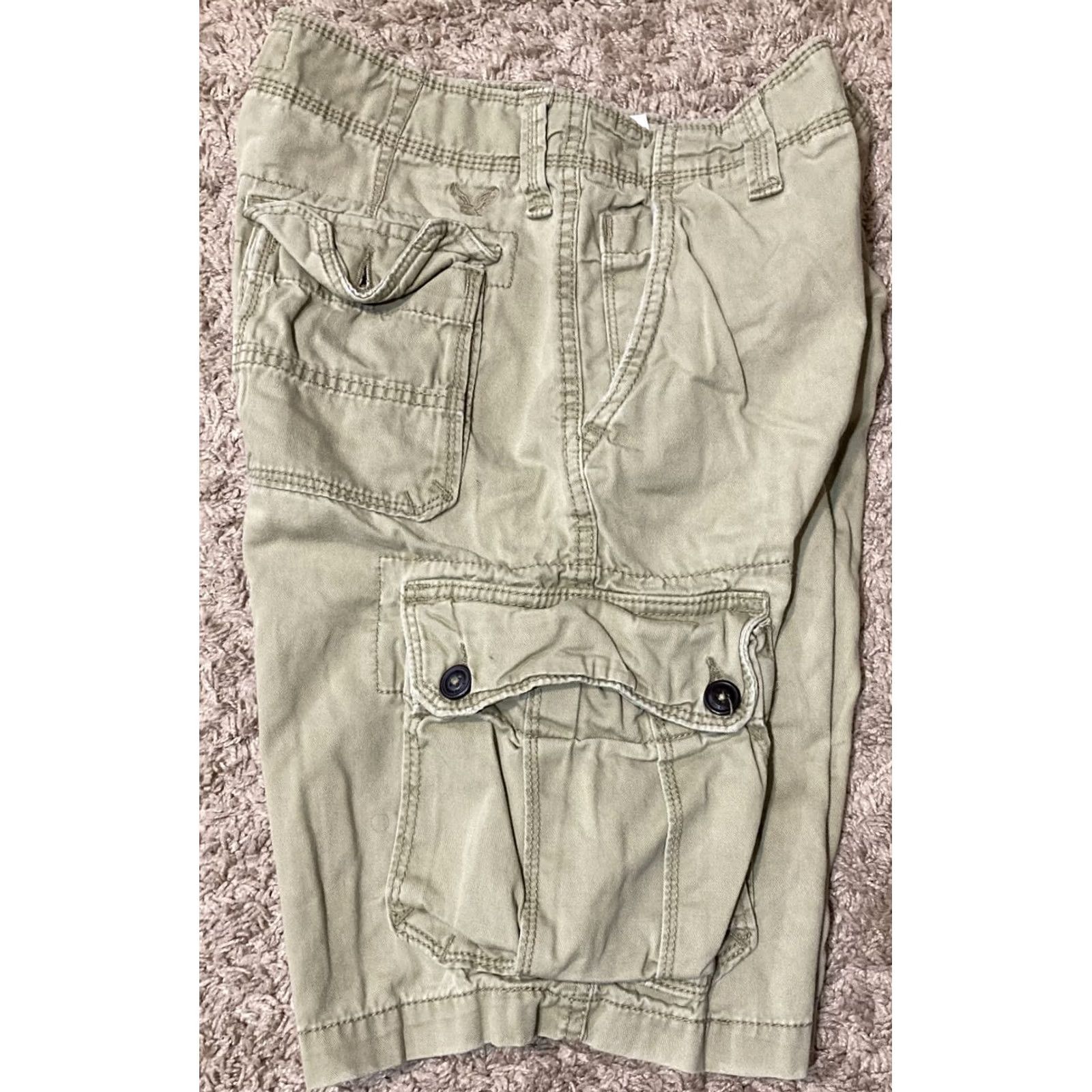 American Eagle Outfitters American Eagle Cargo Shorts Mens 28x10 Flat Front Cotton Pockets Khaki Casual Denim Solid 28 Mens Size US 28 / EU 44 - 6 Thumbnail