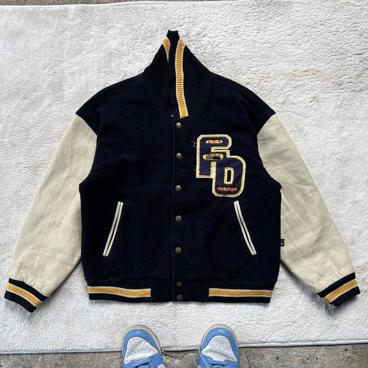 Vintage Varsity Jacket Leather FIRST DOWN BIG SPELLOUT Size US M / EU 48-50 / 2 - 6 Thumbnail