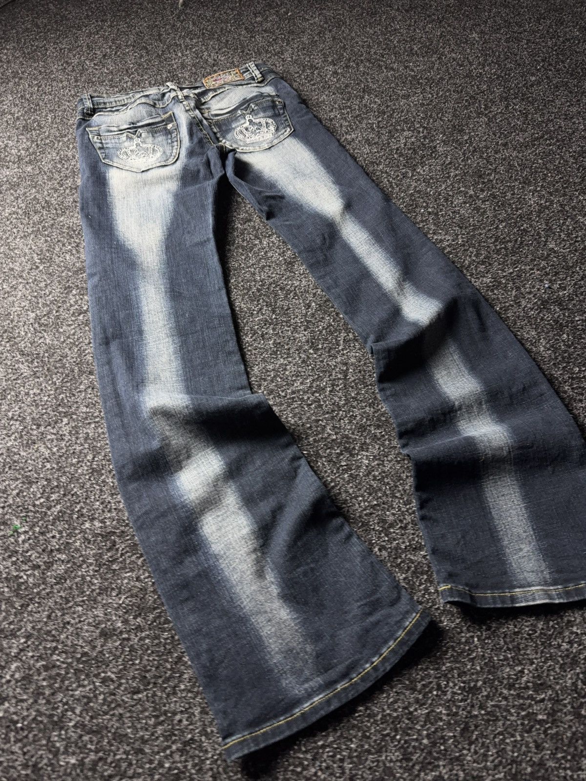 Japanese Brand Retro 00s Amadee Crown Embroidery Flare Jeans Y2K Vintage Size 29" - 10 Thumbnail
