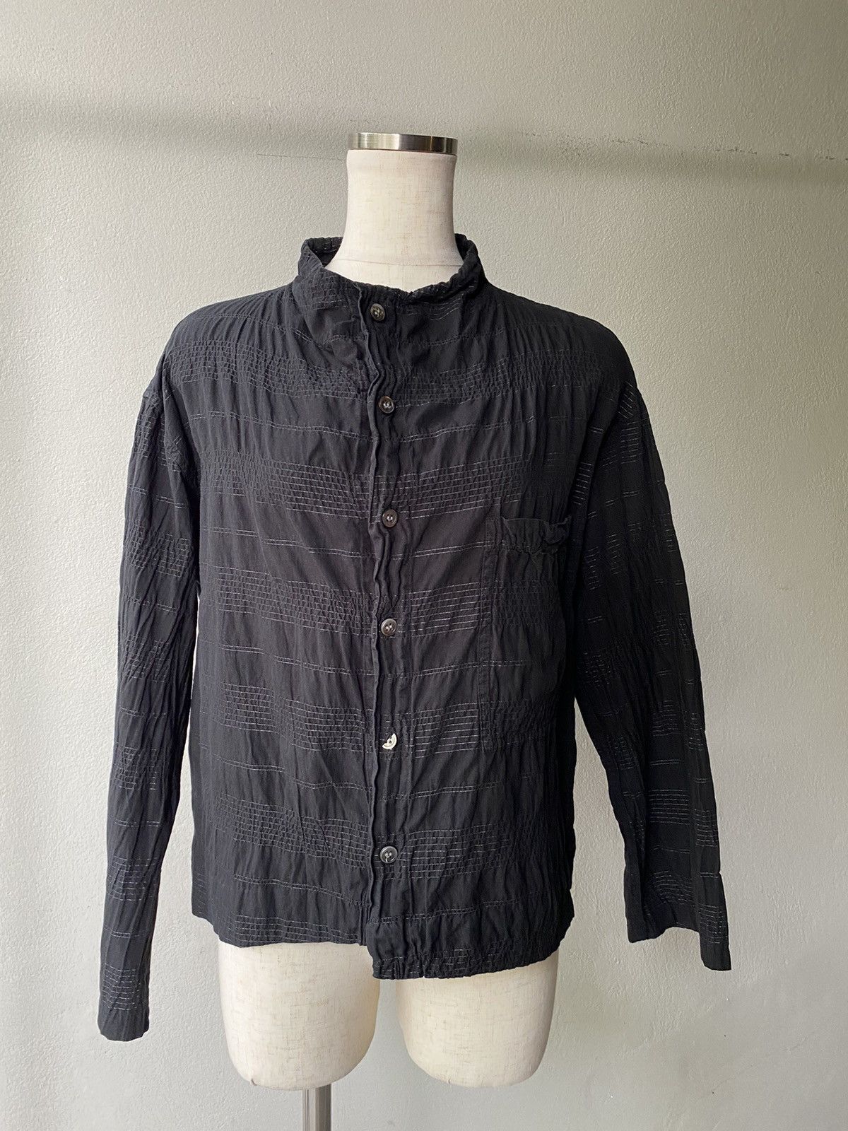 Issey Miyake Plantation Black Ruched Long-Sleeve Blouse Size M / US 6-8 / IT 42-44 - 10 Thumbnail