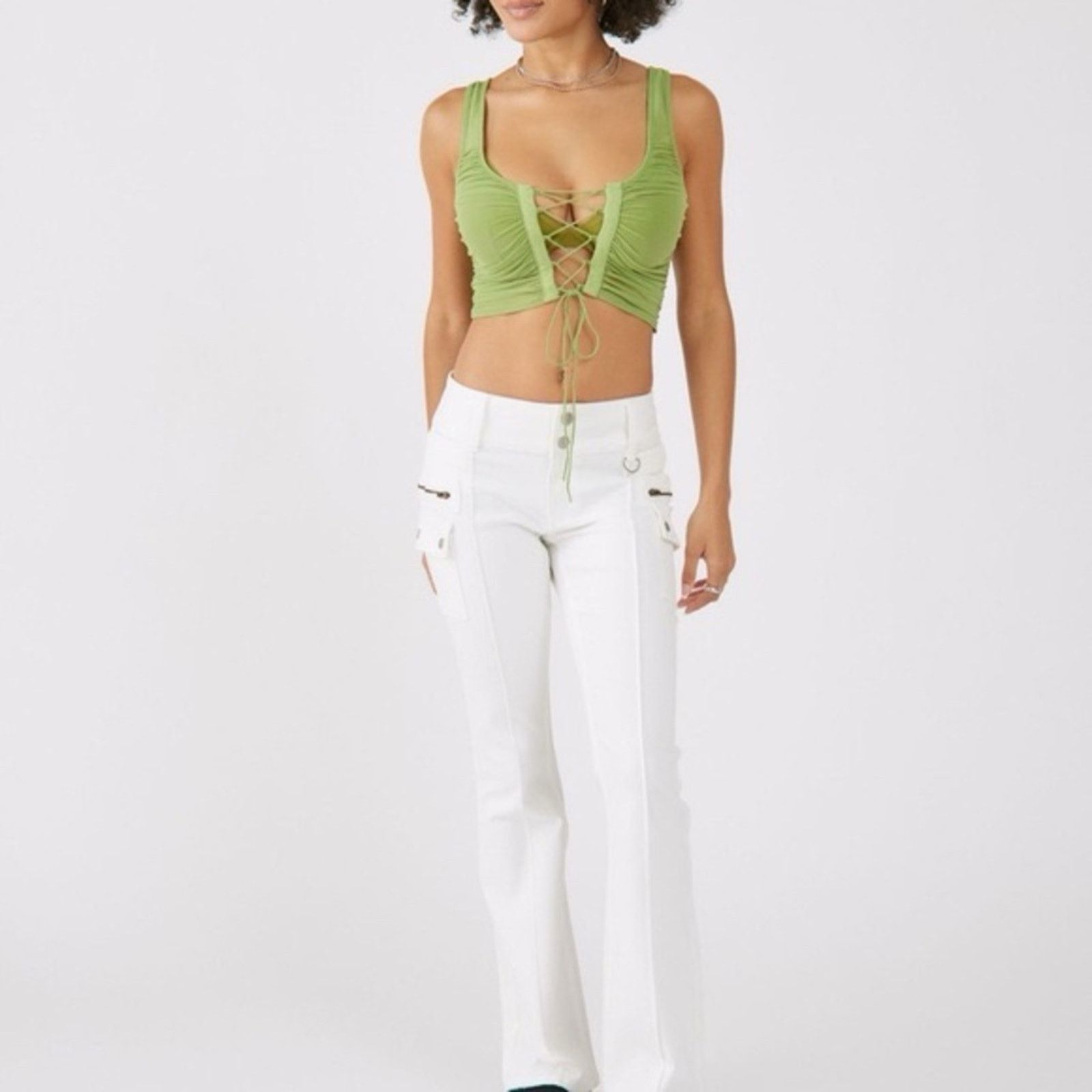 Urban Outfitters Urban Outfitters NWT Ruched Lace Up Crop Sheer Tank Womens M Size M / US 6-8 / IT 42-44 - 3 Thumbnail