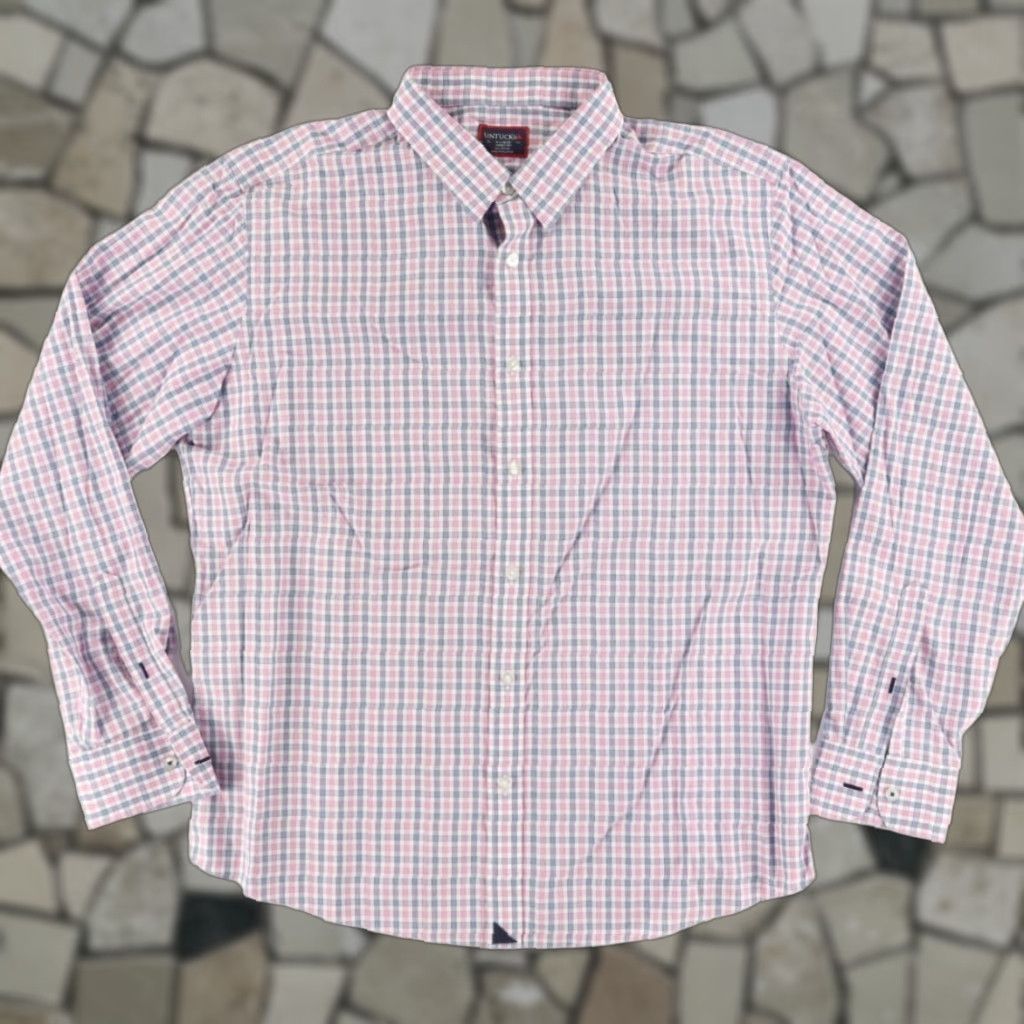 UNTUCKit Untuckit Dolcetto WF Cotton Gingham Long Sleeve Button Up Shirt Pink Men's XL Size US XL / EU 56 / 4 - 1 Thumbnail