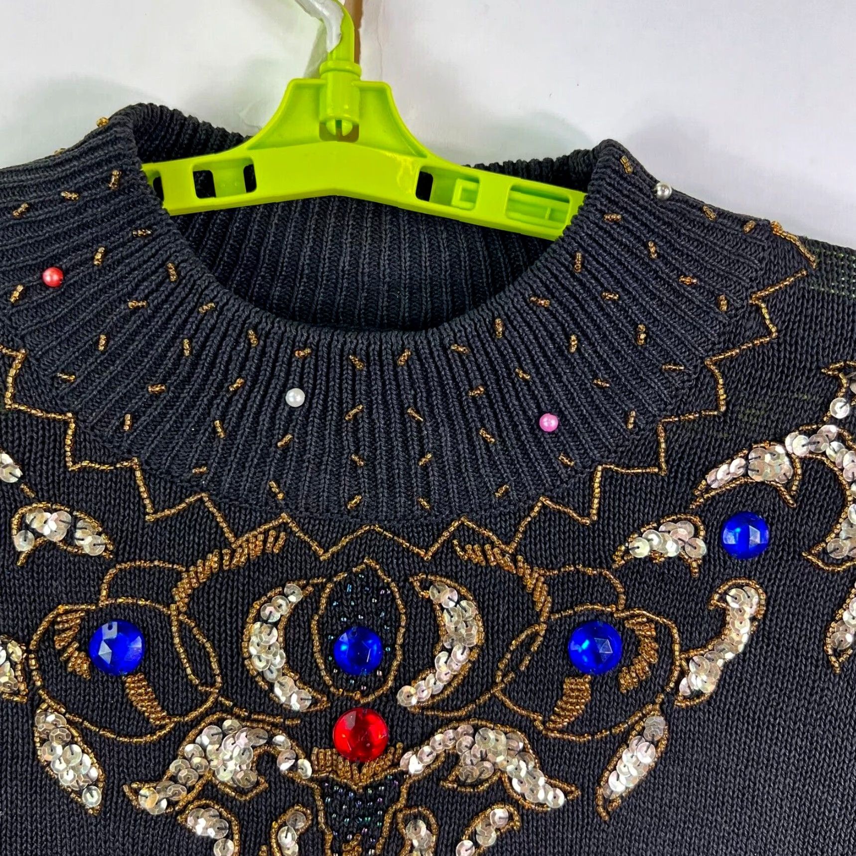 Vintage VINTAGE Bonnie Evans Sweater Shirt Womens L Black Geometric Jewel Sequin Glitter 80s Holiday Pullover Long Sleeve Size L / US 10 / IT 46 - 4 Thumbnail