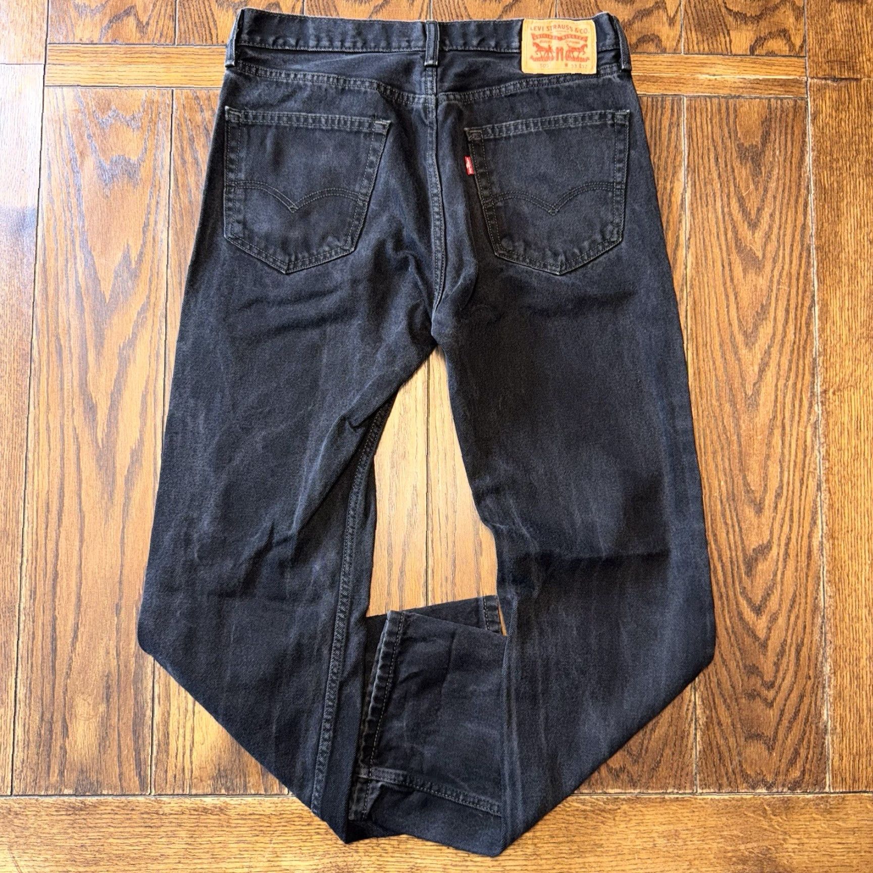 Levi's Levi's 505 Jeans Mens 33x32 Black Denim Mid Rise Regular Fit Jeans Size US 33 - 6 Thumbnail