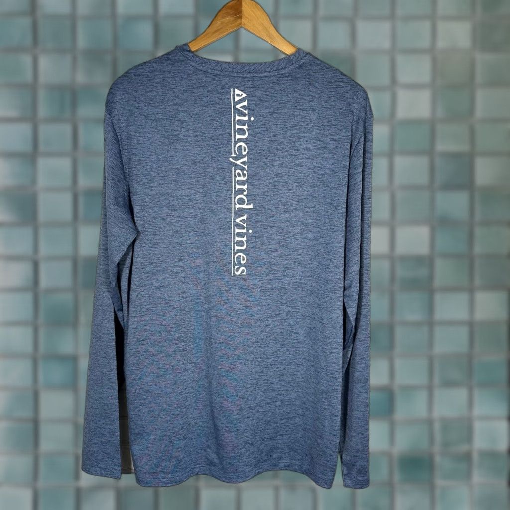 Vineyard Vines Vineyard Vines Performance Shirt Mens M Blue Heather Long Sleeve Golf Whale Logo Crew Neck Moisture Wicking Stretch Lightweight Athletic Jersey Size US M / EU 48-50 / 2 - 1 Thumbnail