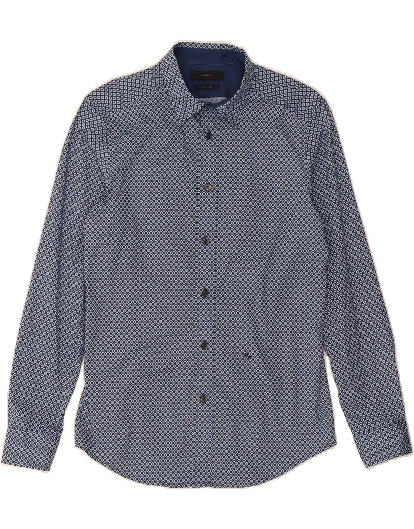 Diesel Mens Slim Fit Shirt Small Blue Geometric Cotton Size US S / EU 44-46 / 1 - 1 Thumbnail