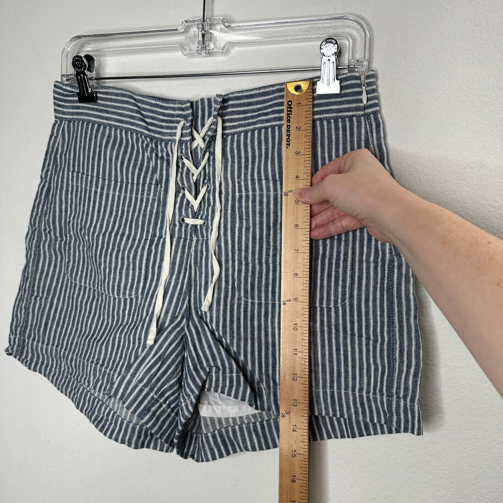 Madewell Madewell Jean Blue Striped High Waist Pockets Lace-Up Shorts Size 27" / US 4 / IT 40 - 12 Thumbnail
