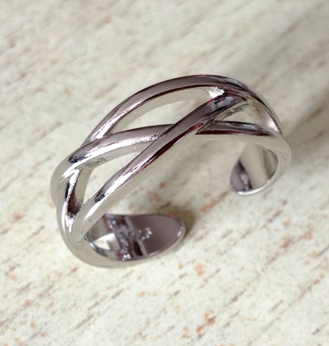 Designer × Vintage Punk Shine Dual Cross Stripes 925 Silver Ring Unique Size ONE SIZE - 3 Thumbnail