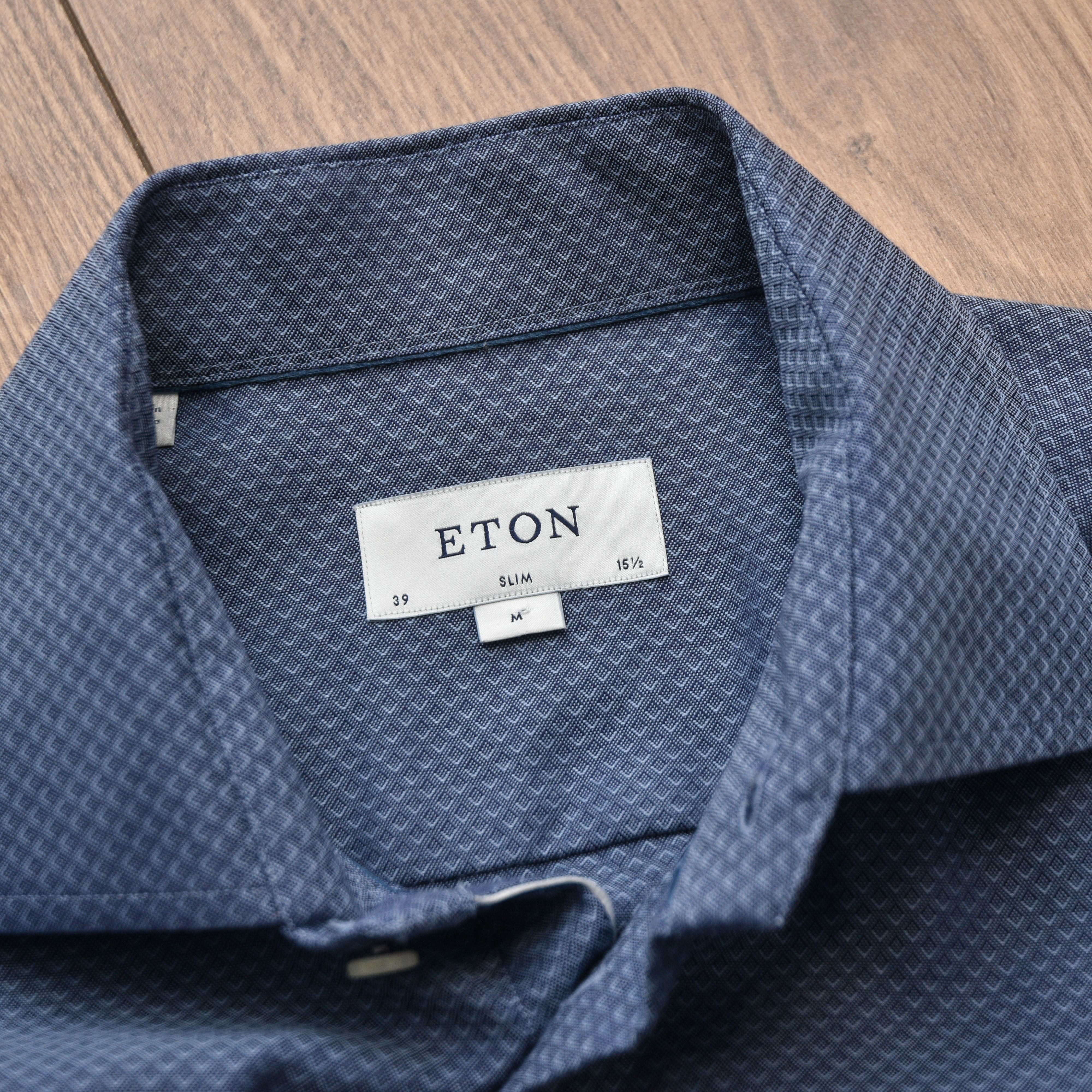 Eton ETON Slim Fit Shirt Blue Micro Geometric Pinpoint Size 39 / Size US M / EU 48-50 / 2 - 12 Thumbnail