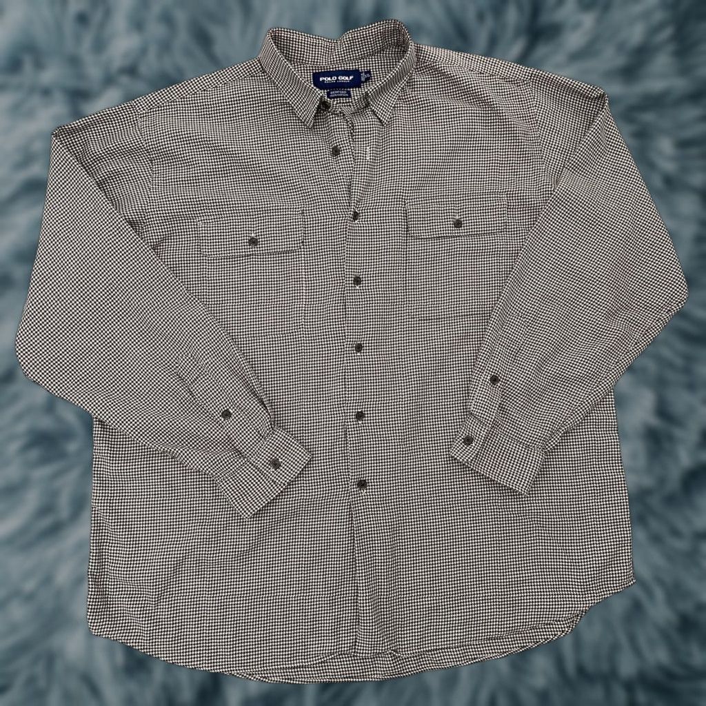 Polo Ralph Lauren VINTAGE Polo Ralph Lauren Long Sleeve Button-Up Shirt Adult Extra Large Herringbone Black White Mens Size US L / EU 52-54 / 3 - 1 Thumbnail