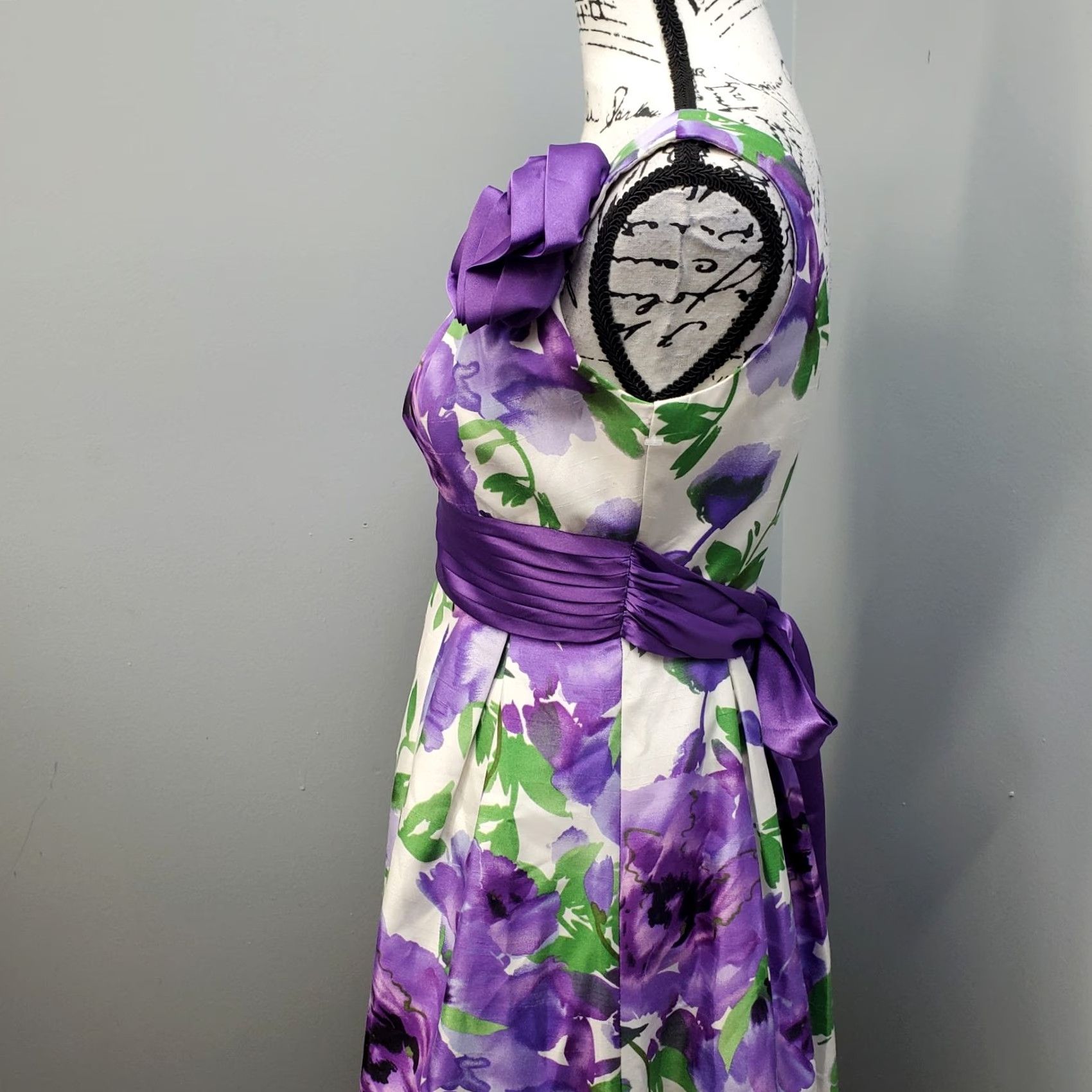 Vintage Sophia Christina Womens 4 Purple Floral Sleeveless Empire Waist Flare Dress Midi Boho Pattern Size S / US 4 / IT 40 - 5 Thumbnail
