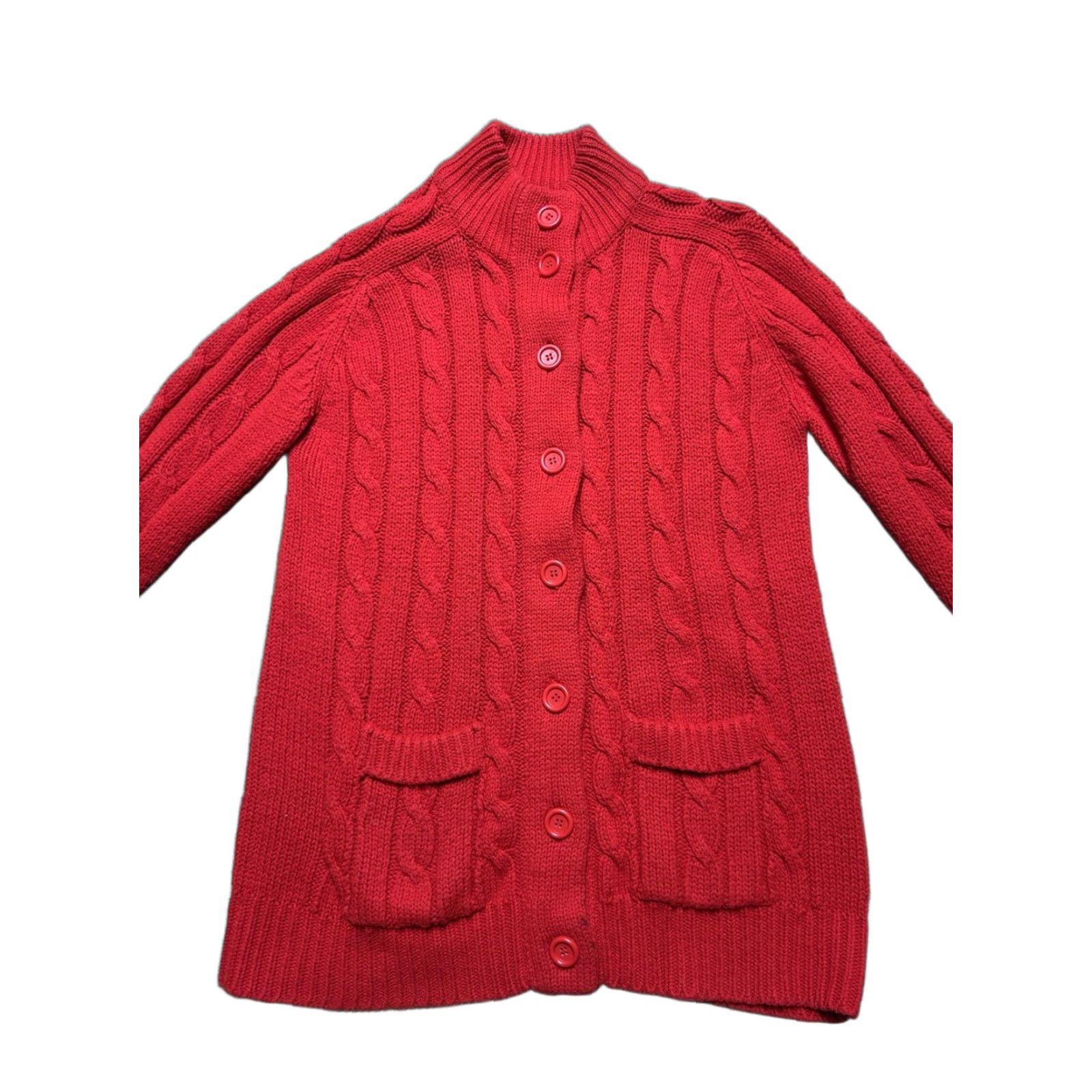 Sears VINTAGE Sears button front sweater acrylic red cable knit women’s large 70s cardigan Size L / US 10 / IT 46 - 1 Thumbnail