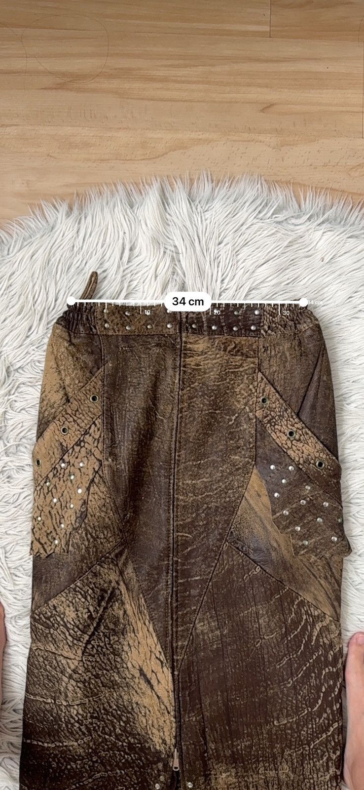 Other 100% leather skirt studs Patchwork Steampunk vintage slit M Size 27" / US 4 / IT 40 - 9 Thumbnail