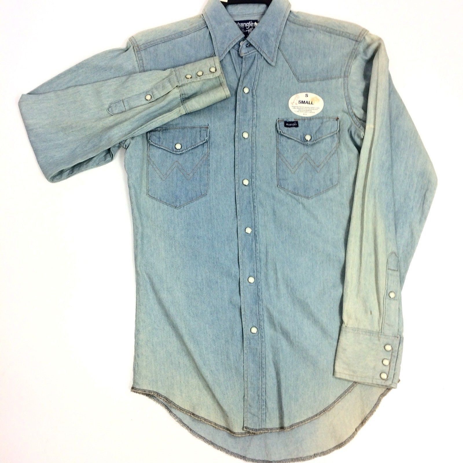 Wrangler NoS New Vtg Wrangler DENIM Cowboy CuT Western PEARL Snap Size US S / EU 44-46 / 1 - 1 Thumbnail