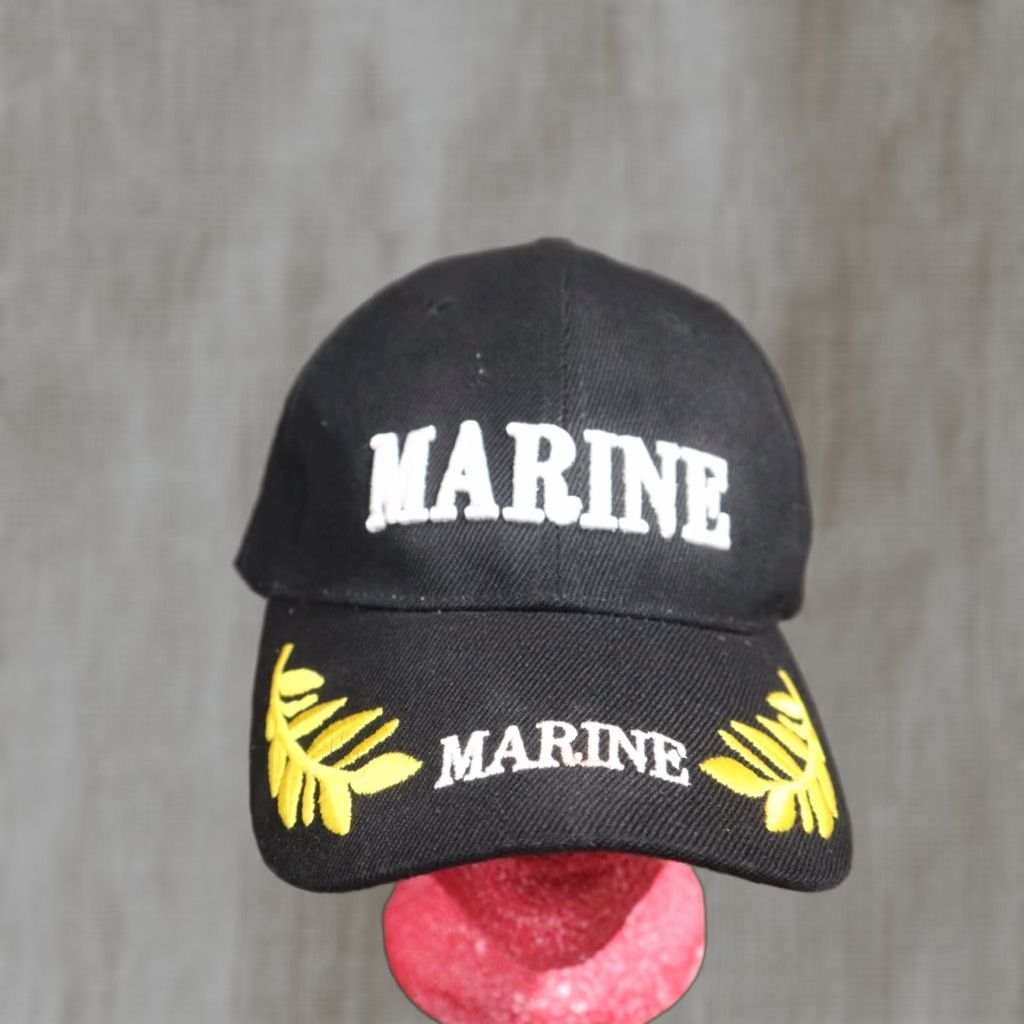 Vintage Marine Blue Baseball Hat Adjustable Military Gold Leaf Design Veteran Patriotic Size ONE SIZE - 1 Thumbnail